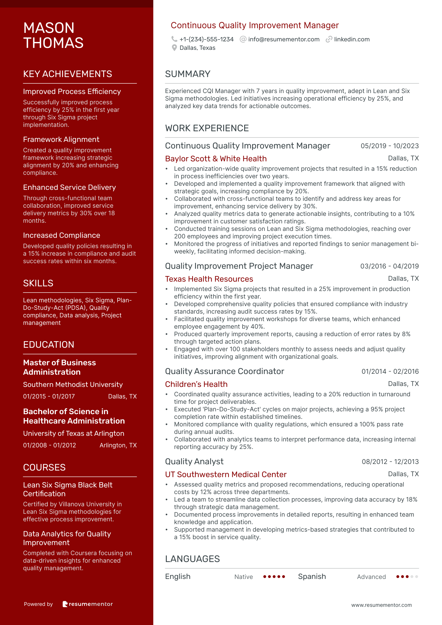 Continuous Quality Improvement Manager
