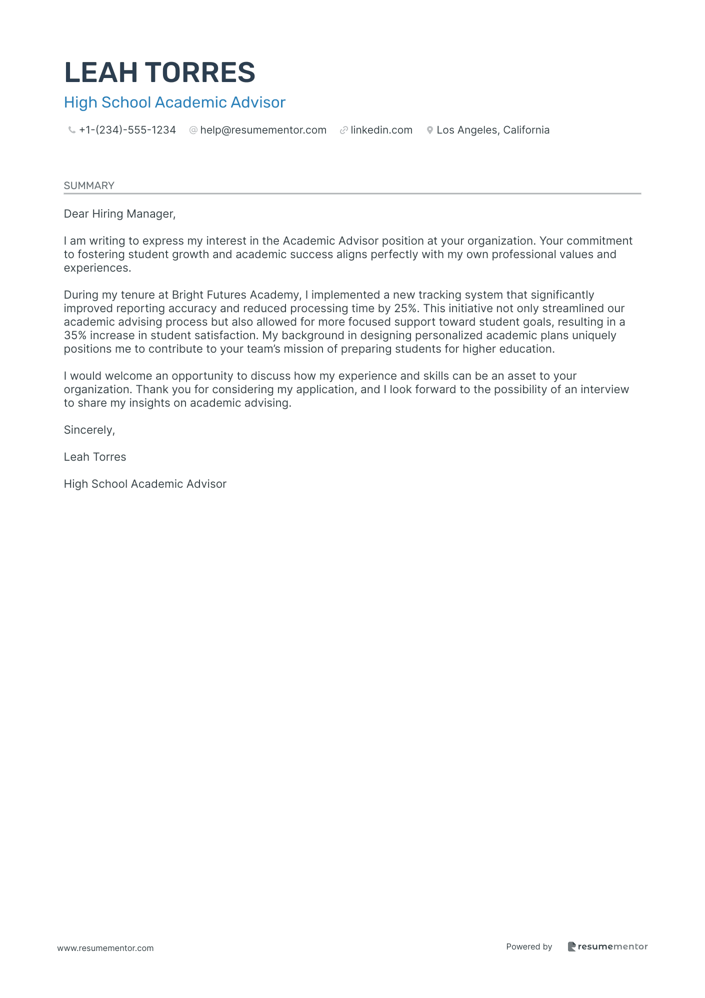 High School Academic Advisor