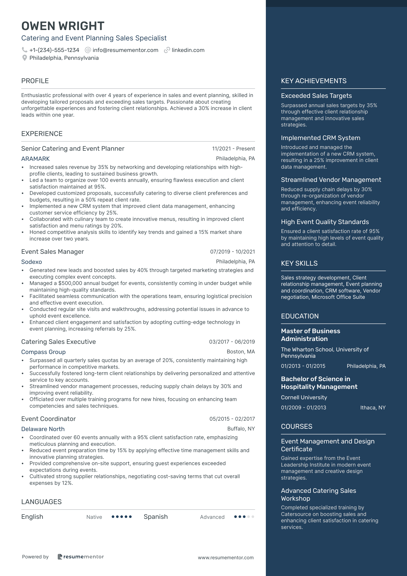 Catering and Event Planning Sales Specialist