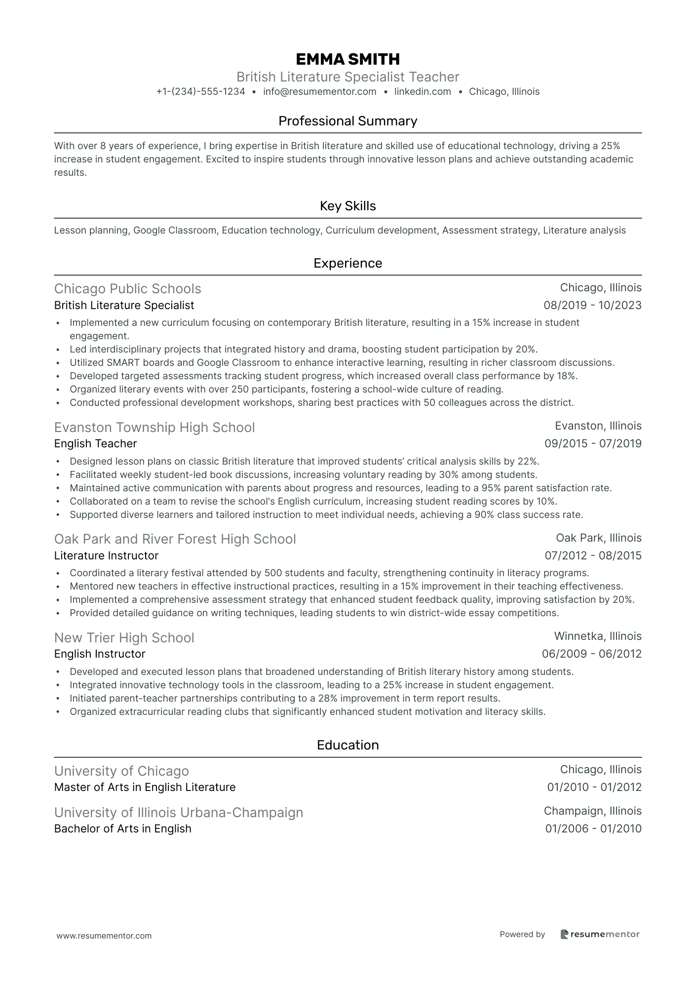 British Literature Specialist Teacher