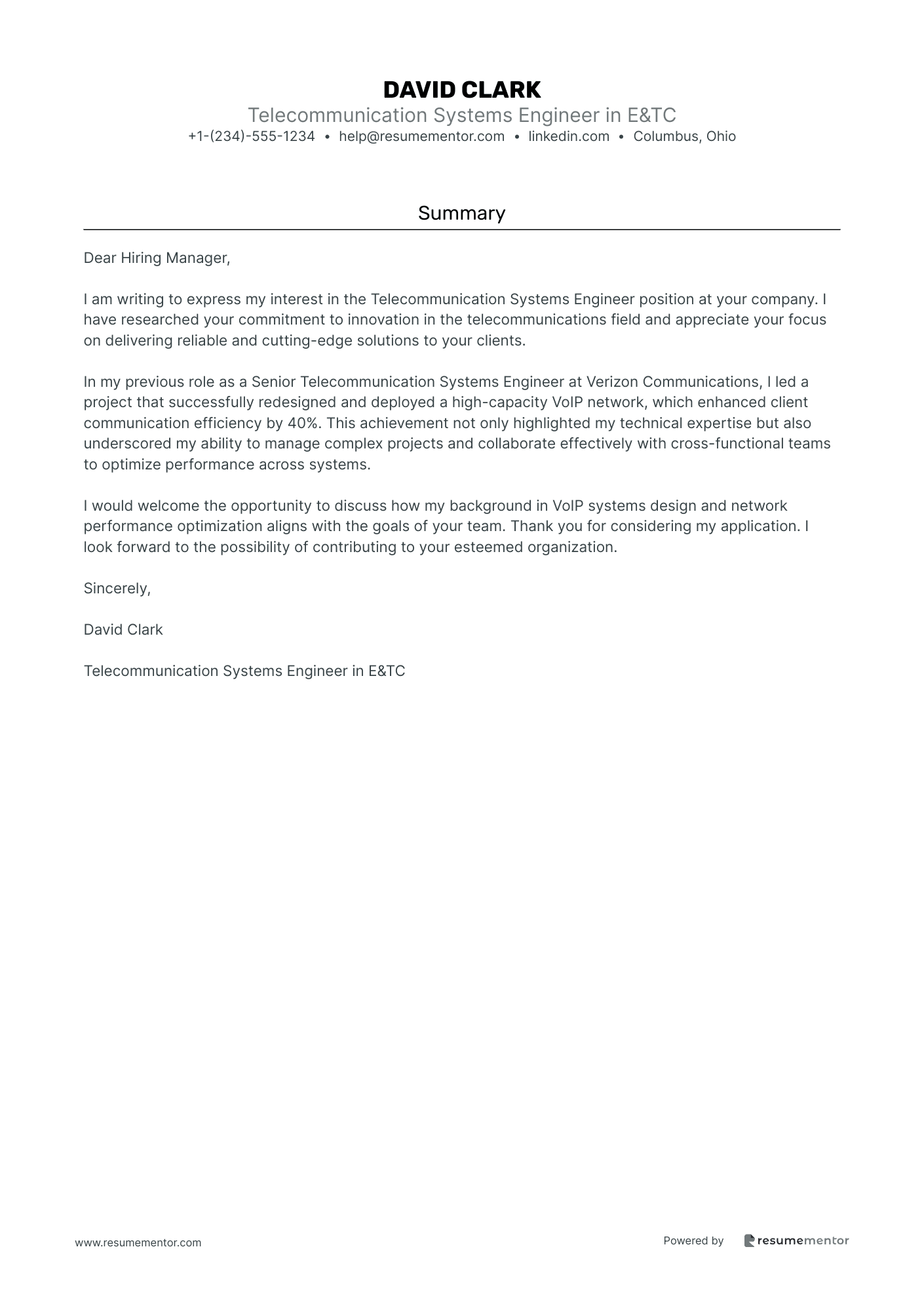 Telecommunication Systems Engineer in E&TC