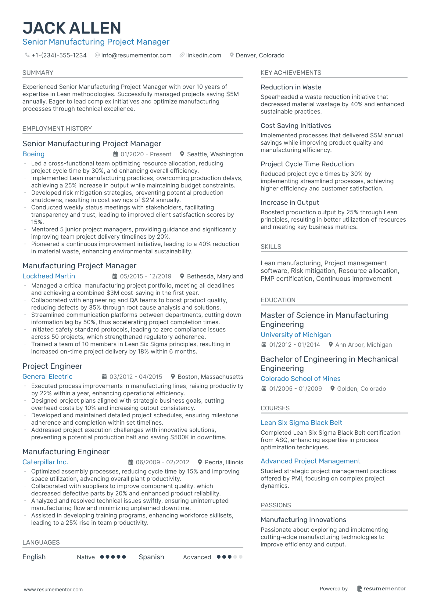Senior Manufacturing Project Manager