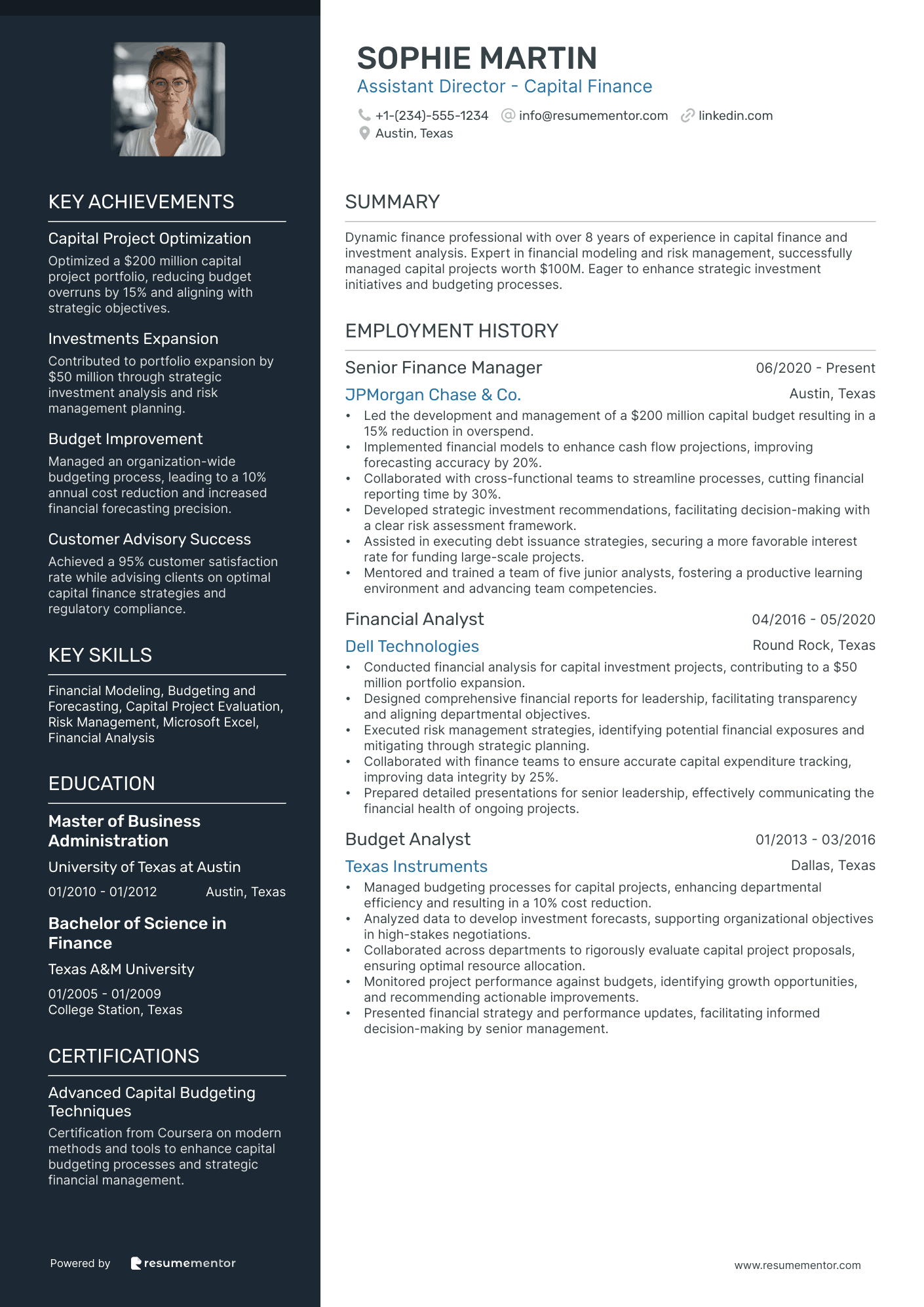 Assistant Director   Capital Finance