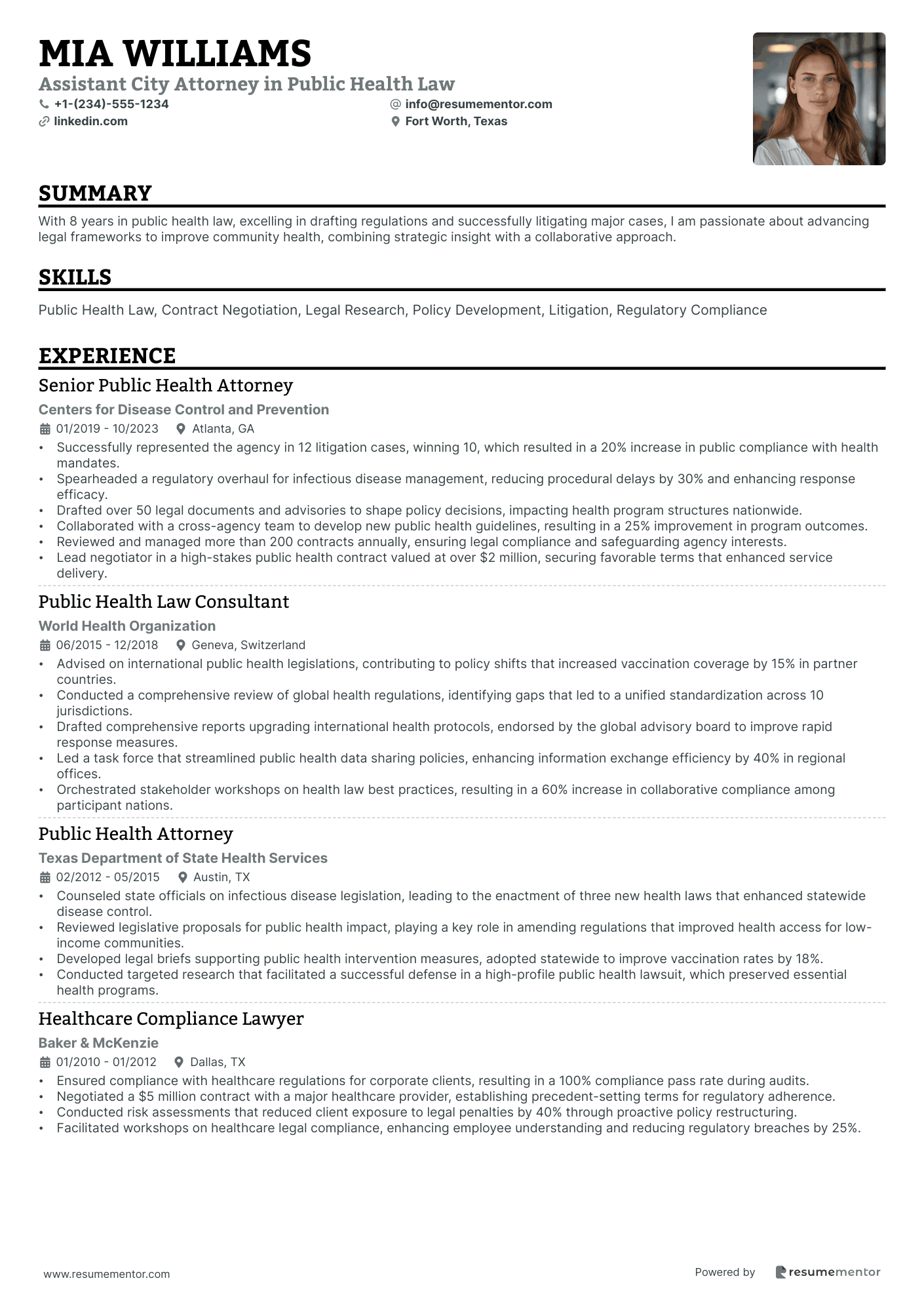Assistant City Attorney in Public Health Law