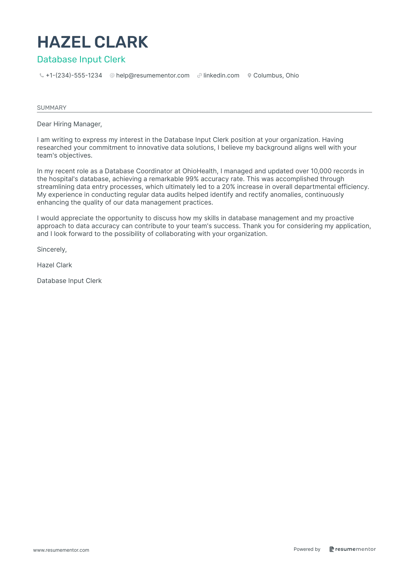 Database Input Clerk