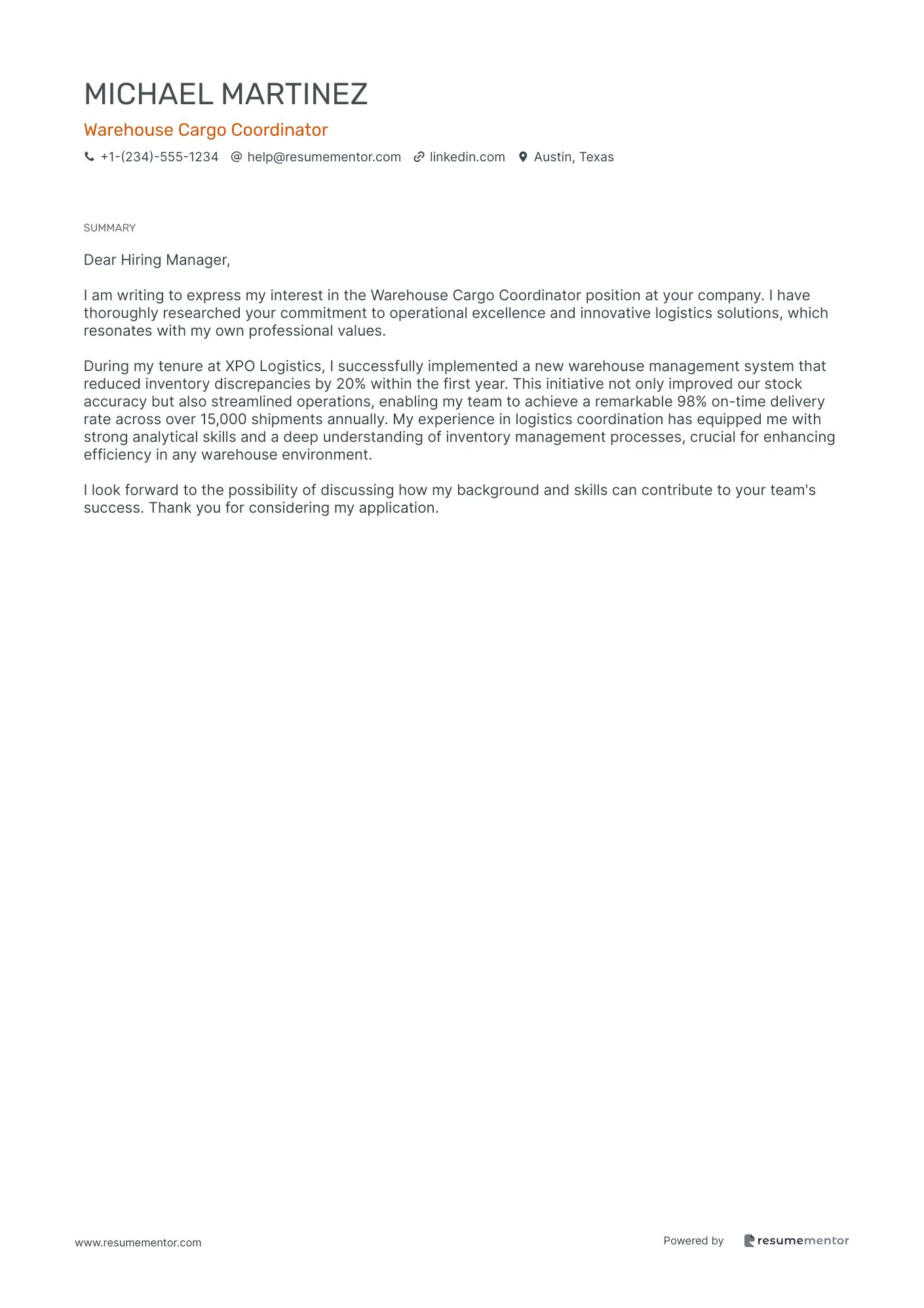 Warehouse Cargo Coordinator