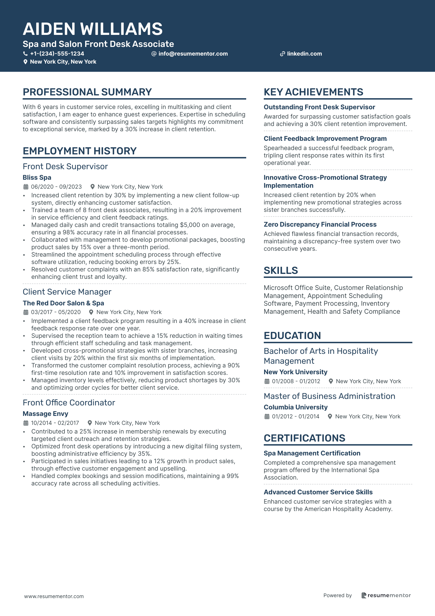 Spa and Salon Front Desk Associate