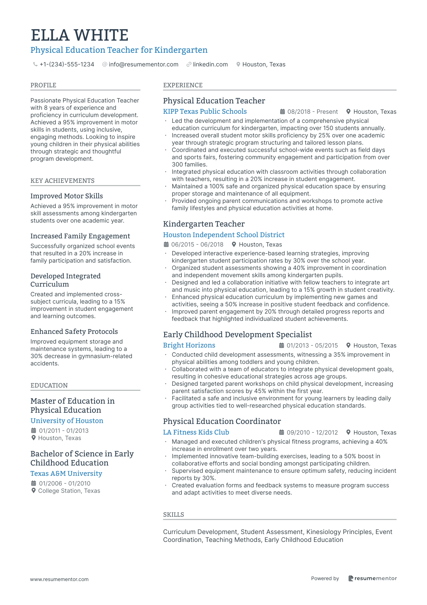 Physical Education Teacher for Kindergarten