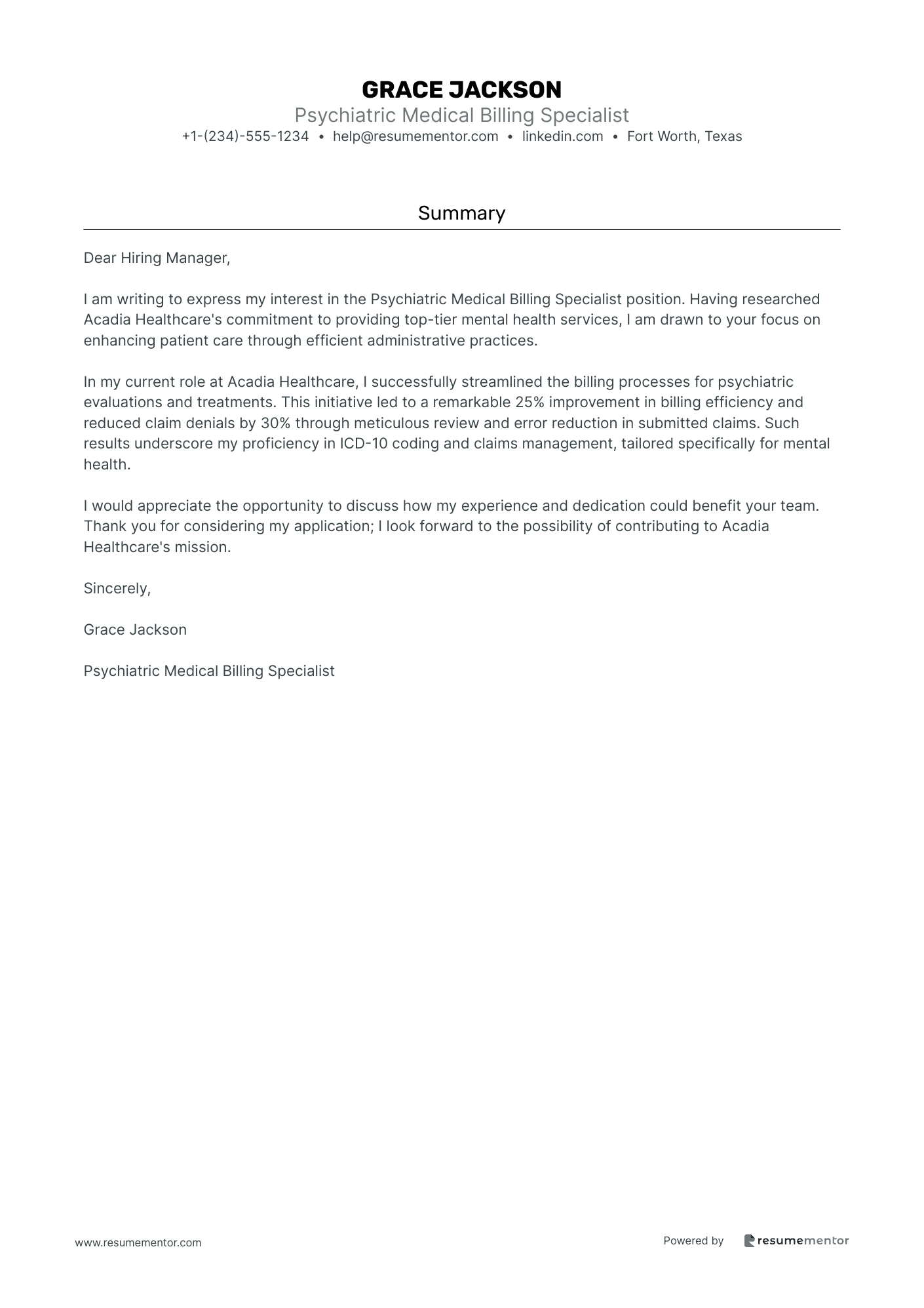 Psychiatric Medical Billing Specialist