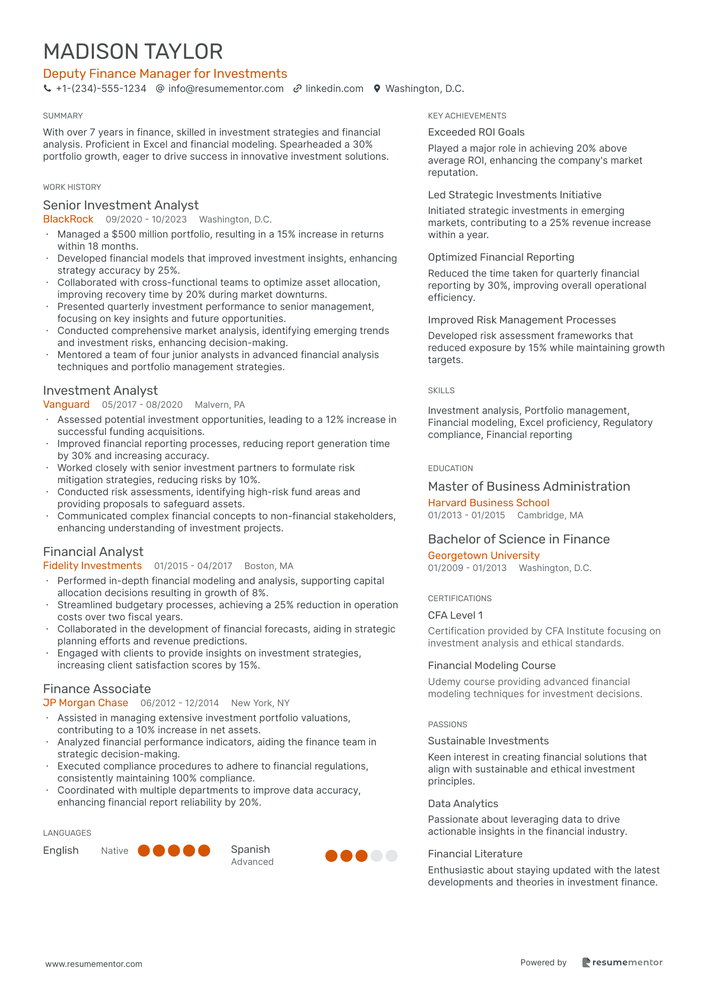 Deputy Finance Manager for Investments
