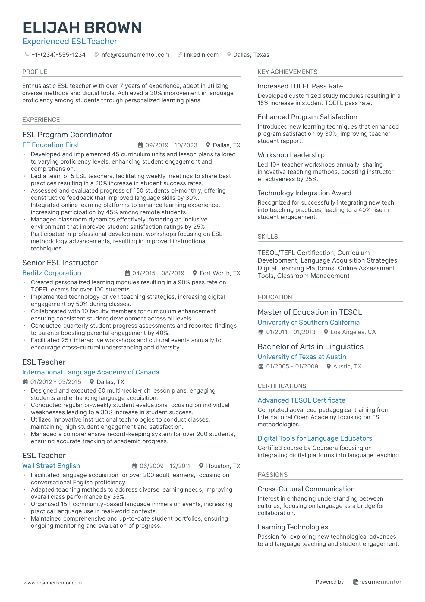 Experienced ESL Teacher