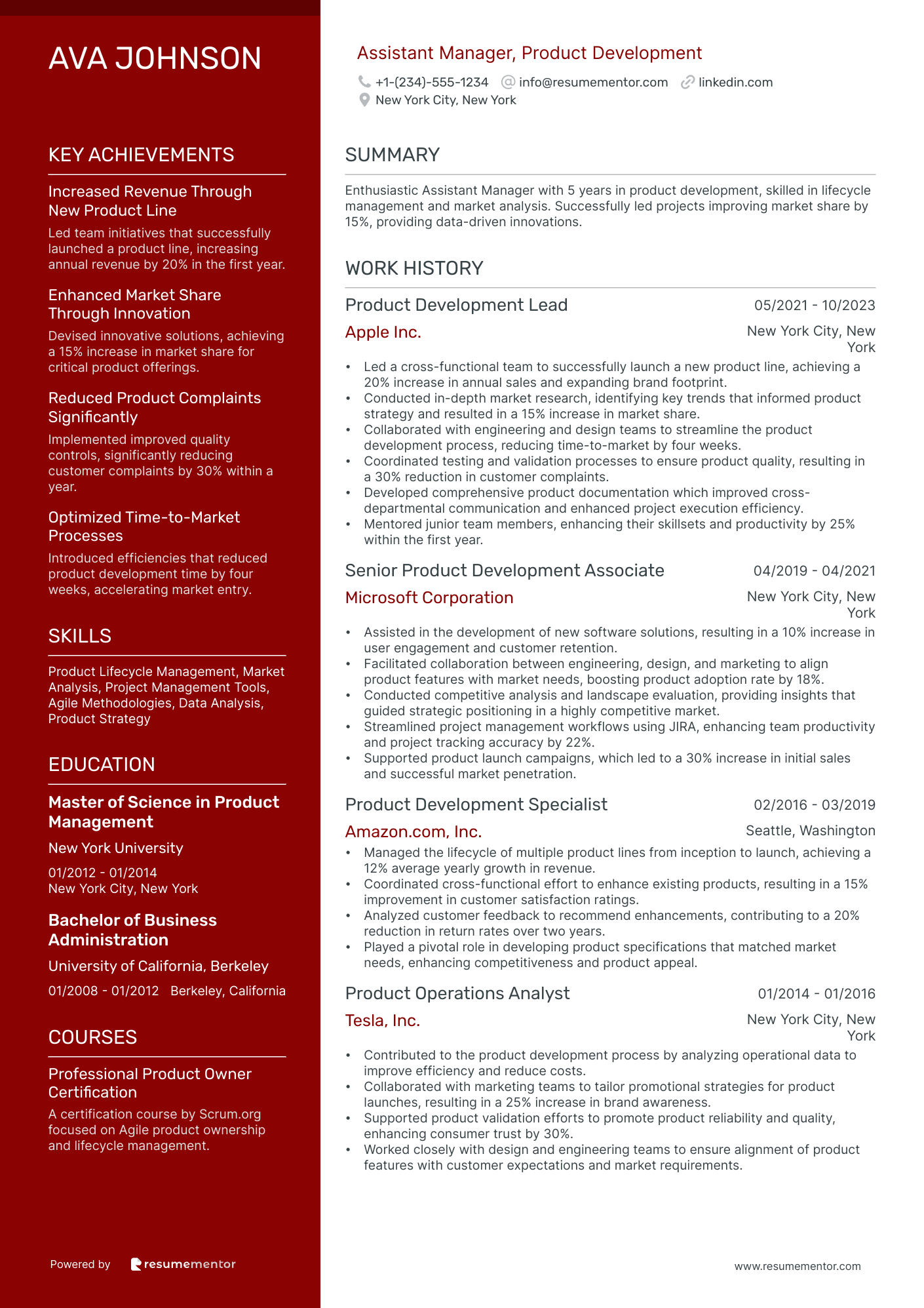 Assistant Manager, Product Development