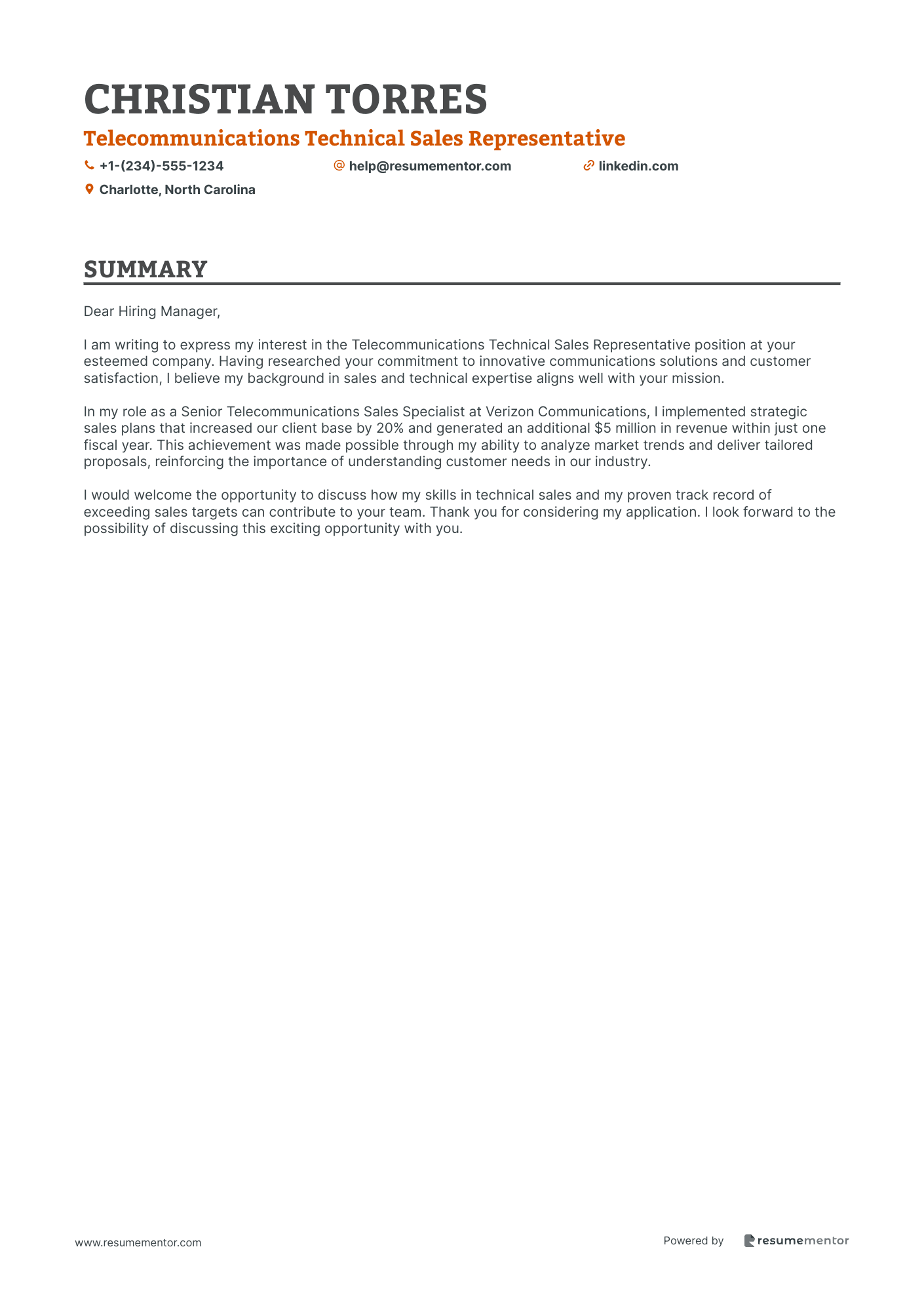 Telecommunications Technical Sales Representative