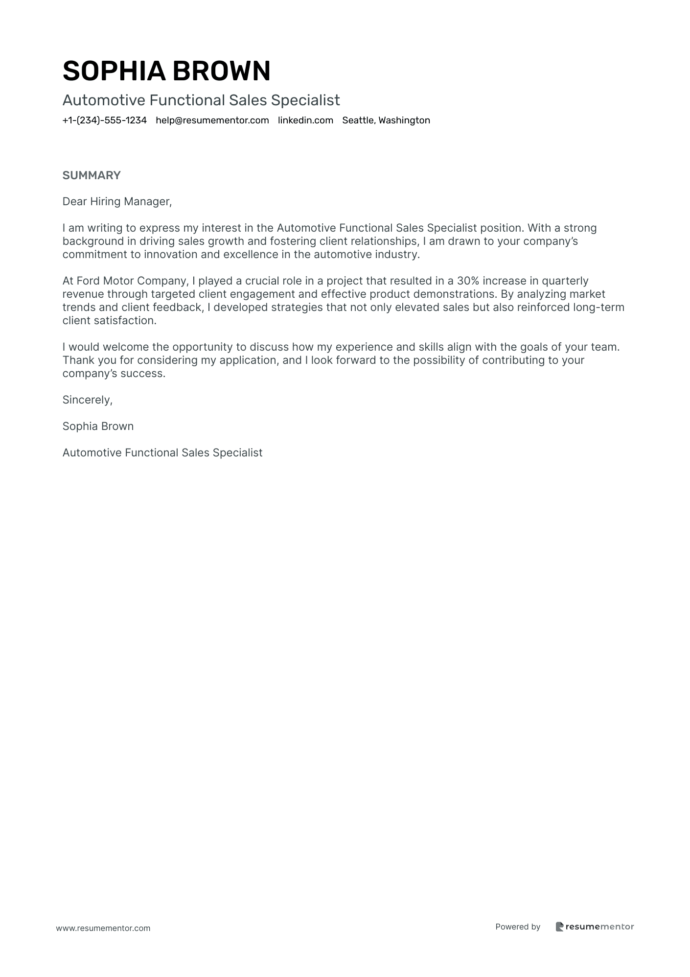Automotive Functional Sales Specialist