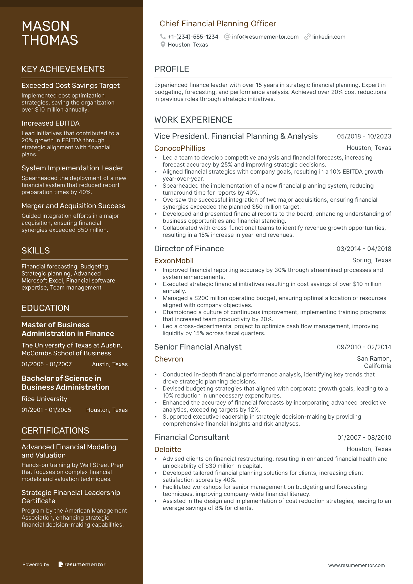Chief Financial Planning Officer