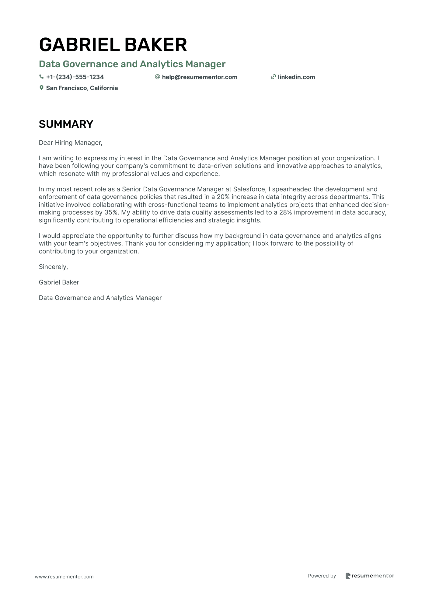 Data Governance and Analytics Manager