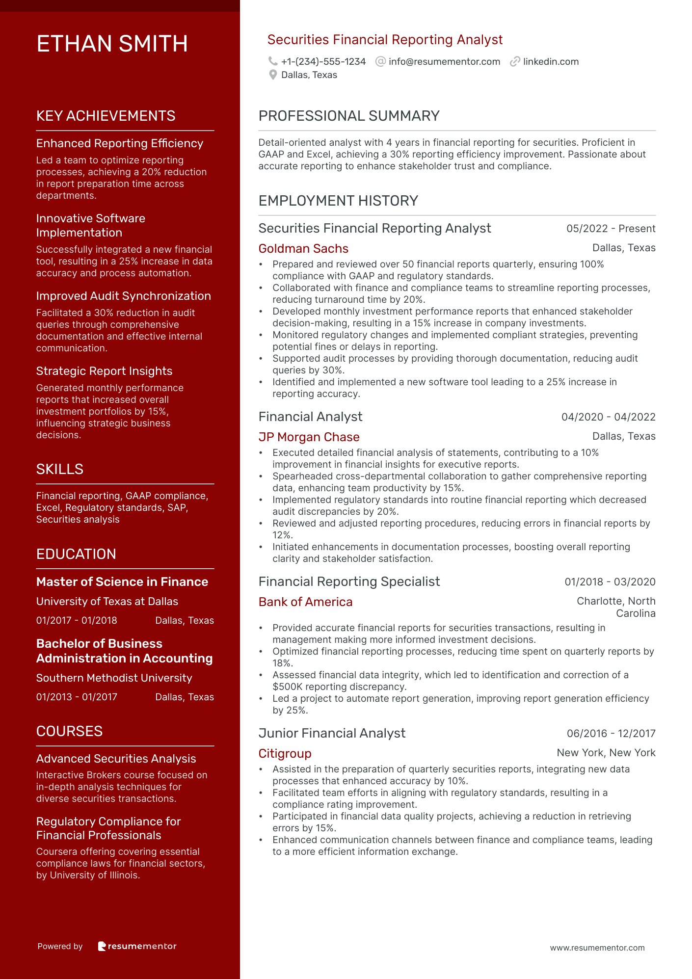Securities Financial Reporting Analyst