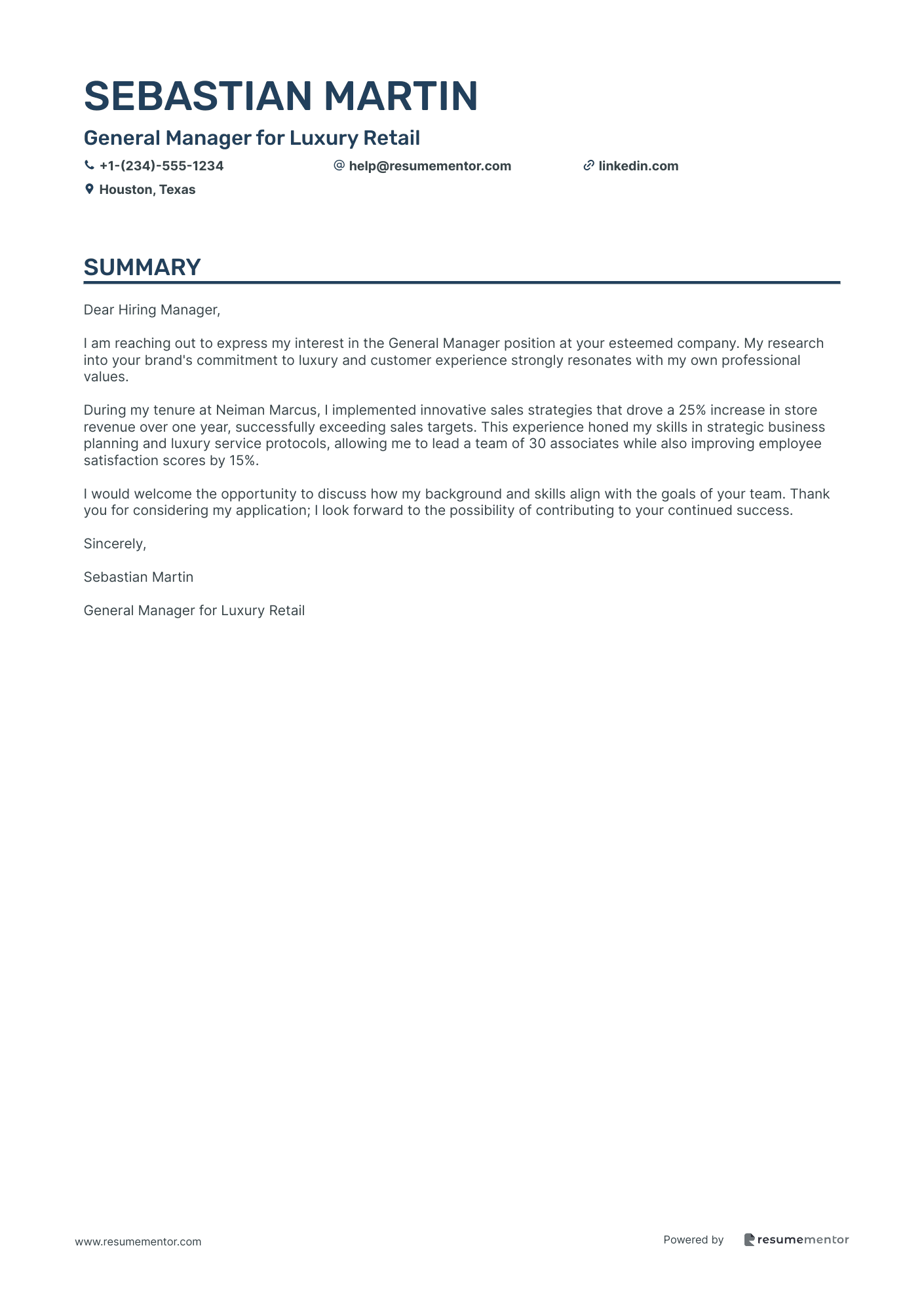 General Manager for Luxury Retail