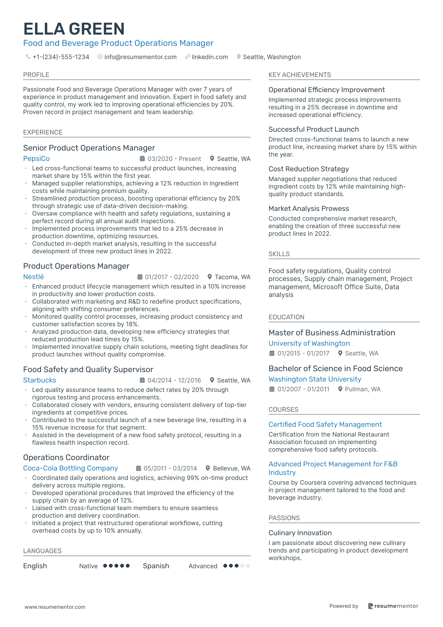 Food and Beverage Product Operations Manager