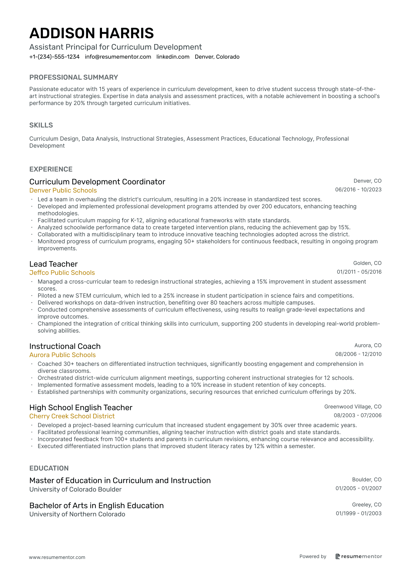 Assistant Principal for Curriculum Development