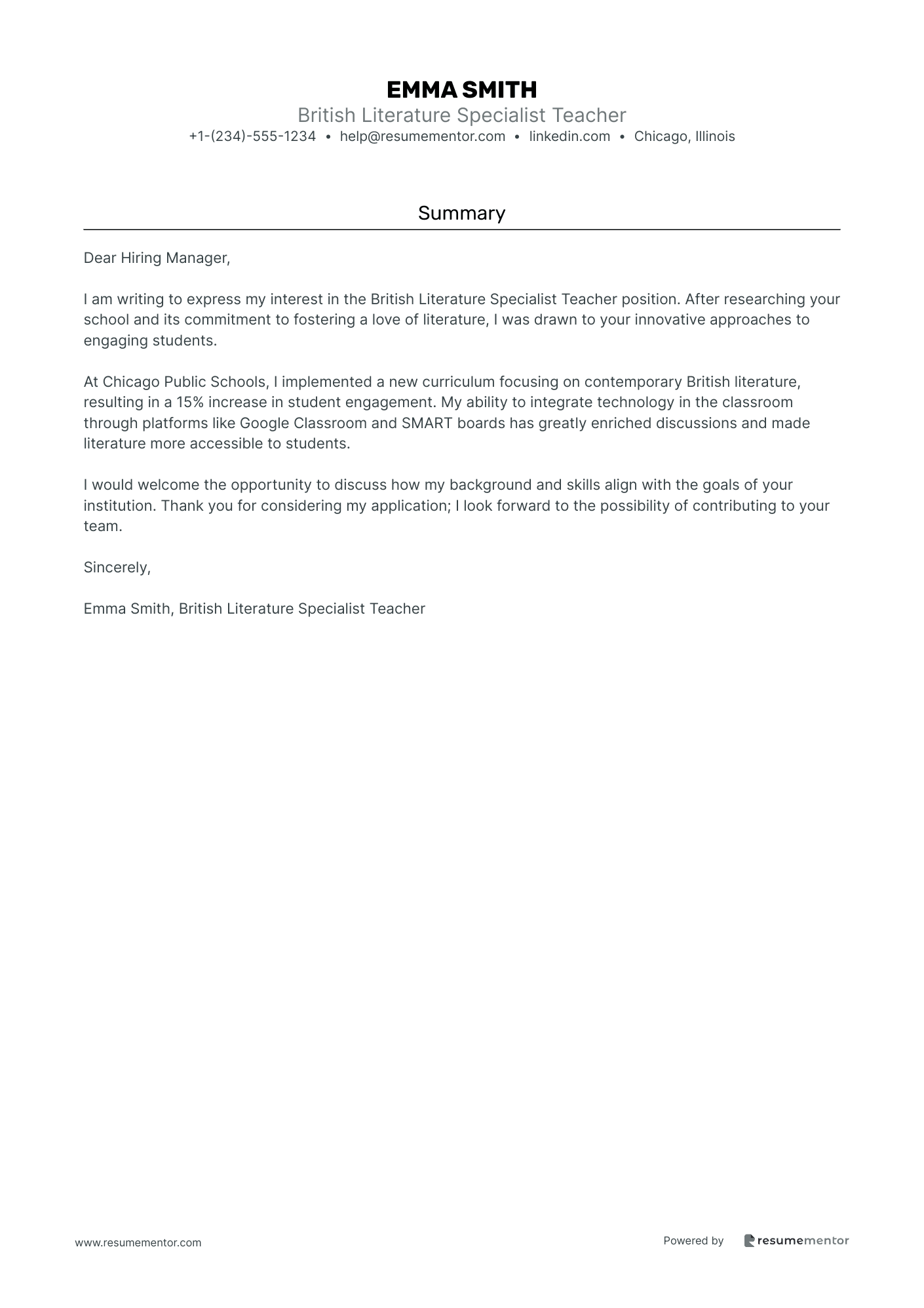British Literature Specialist Teacher
