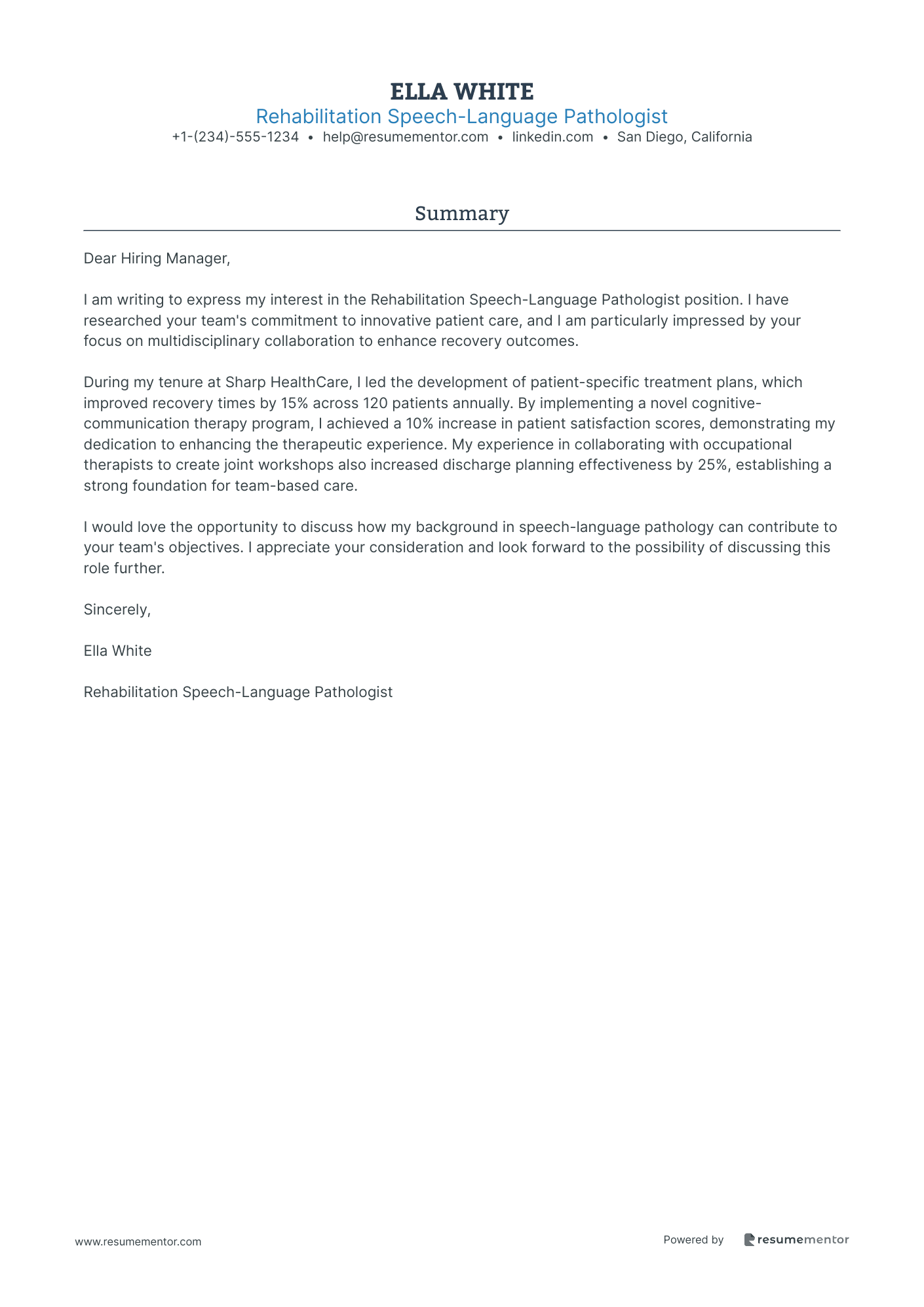 Rehabilitation Speech Language Pathologist