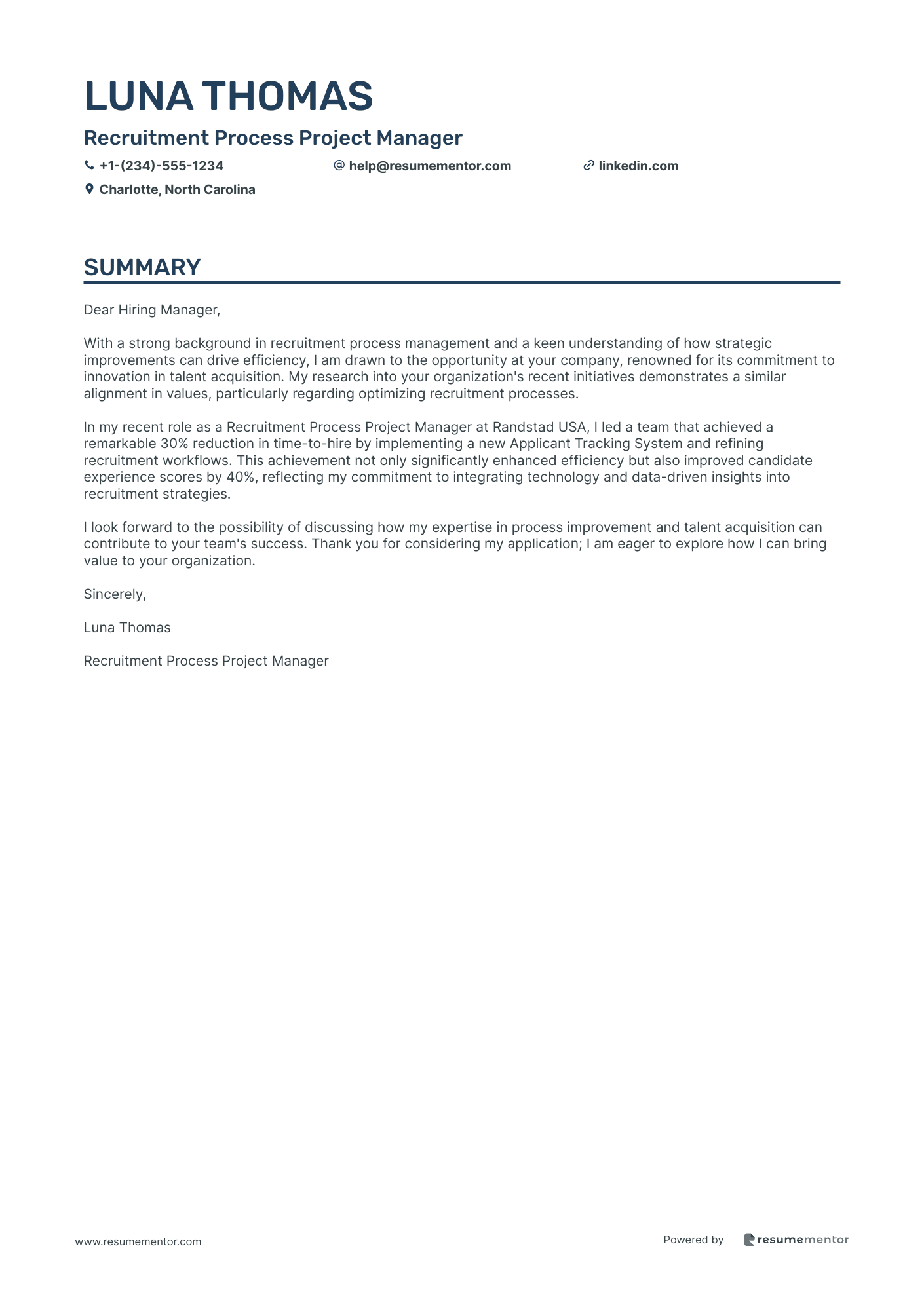 Recruitment Process Project Manager