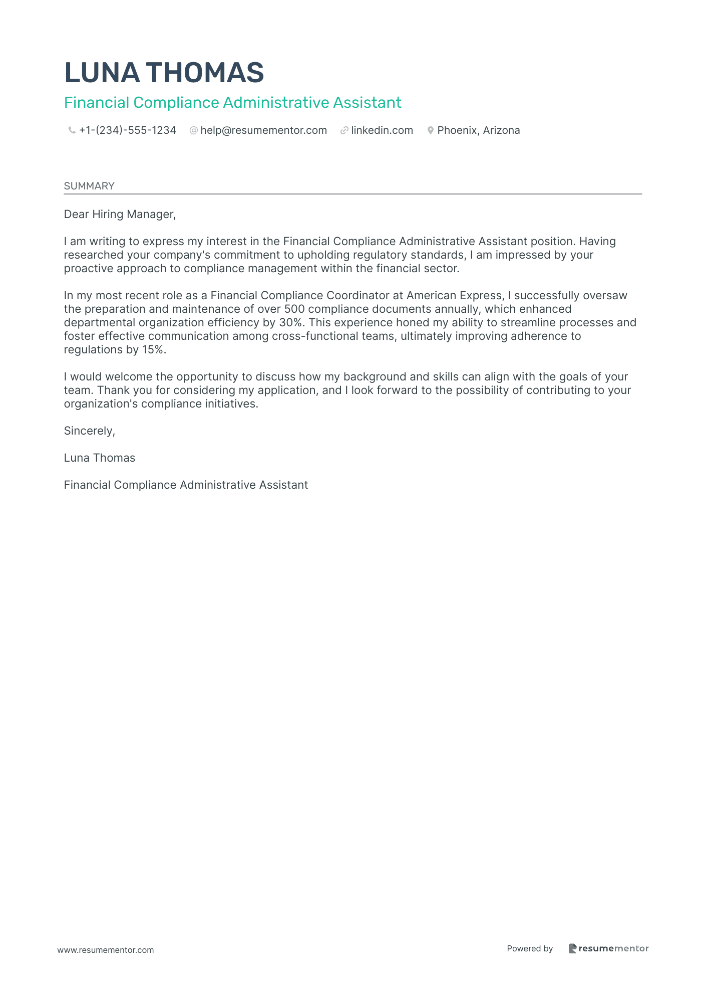 Financial Compliance Administrative Assistant