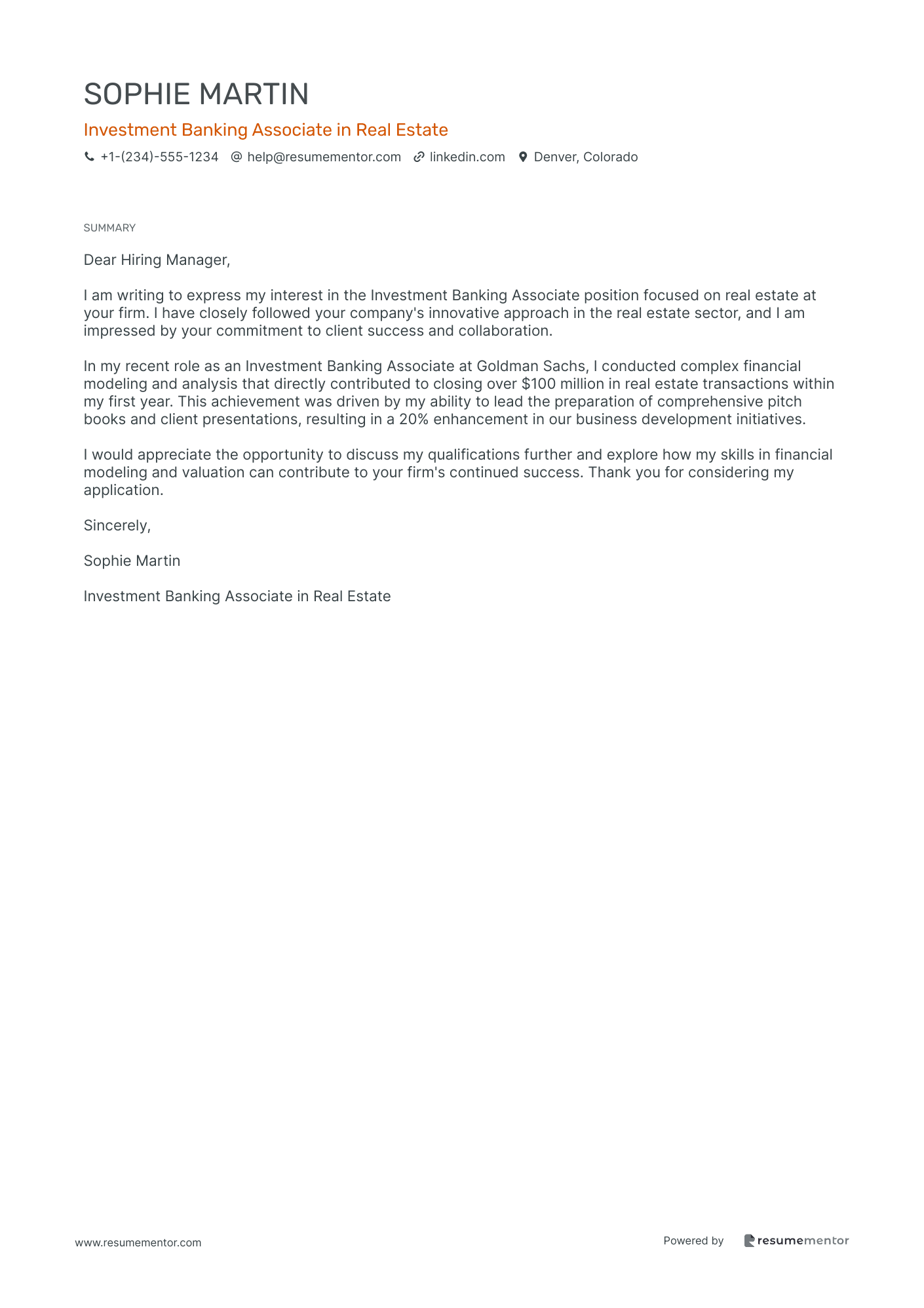 Investment Banking Associate in Real Estate