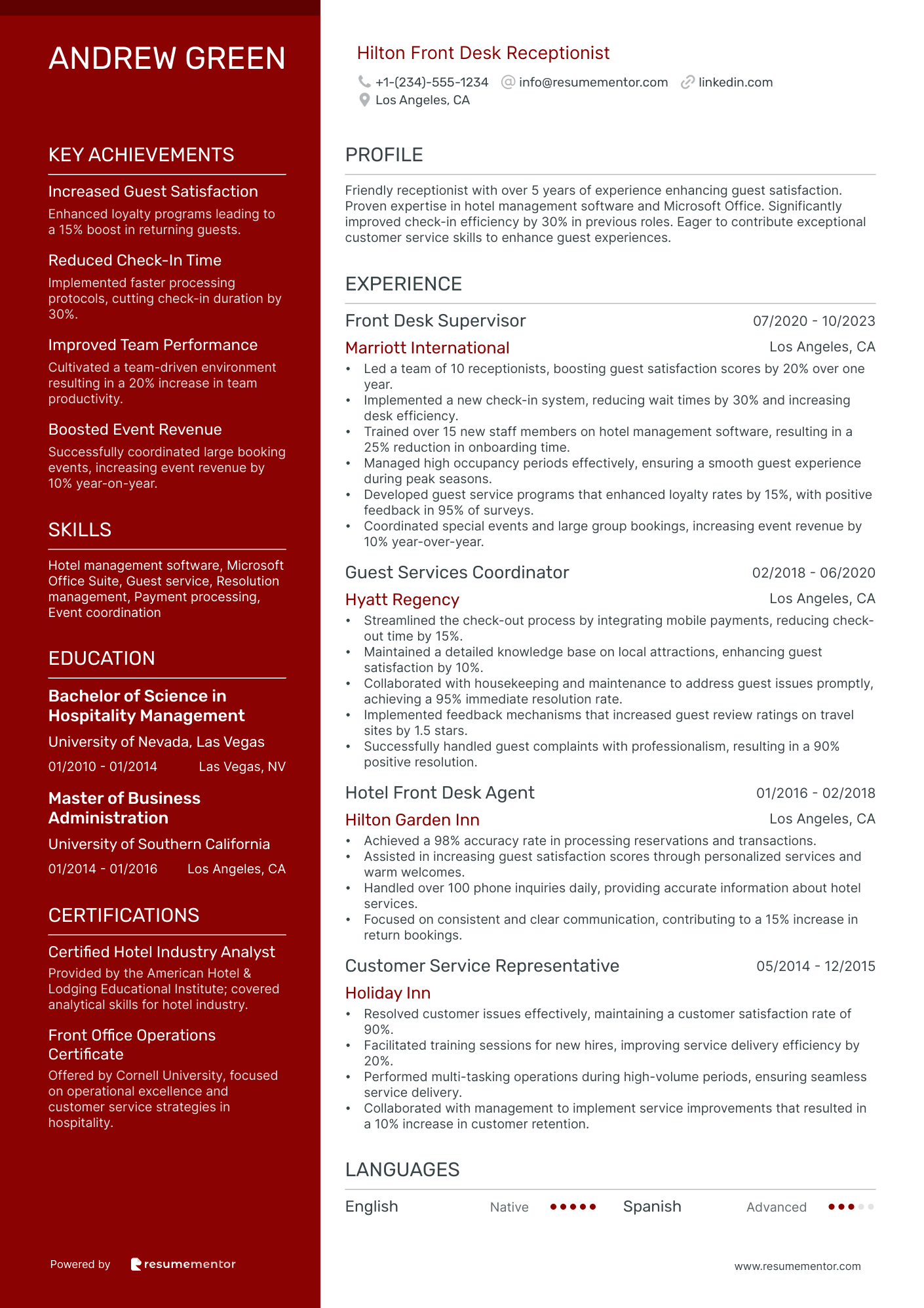 Hilton Front Desk Receptionist