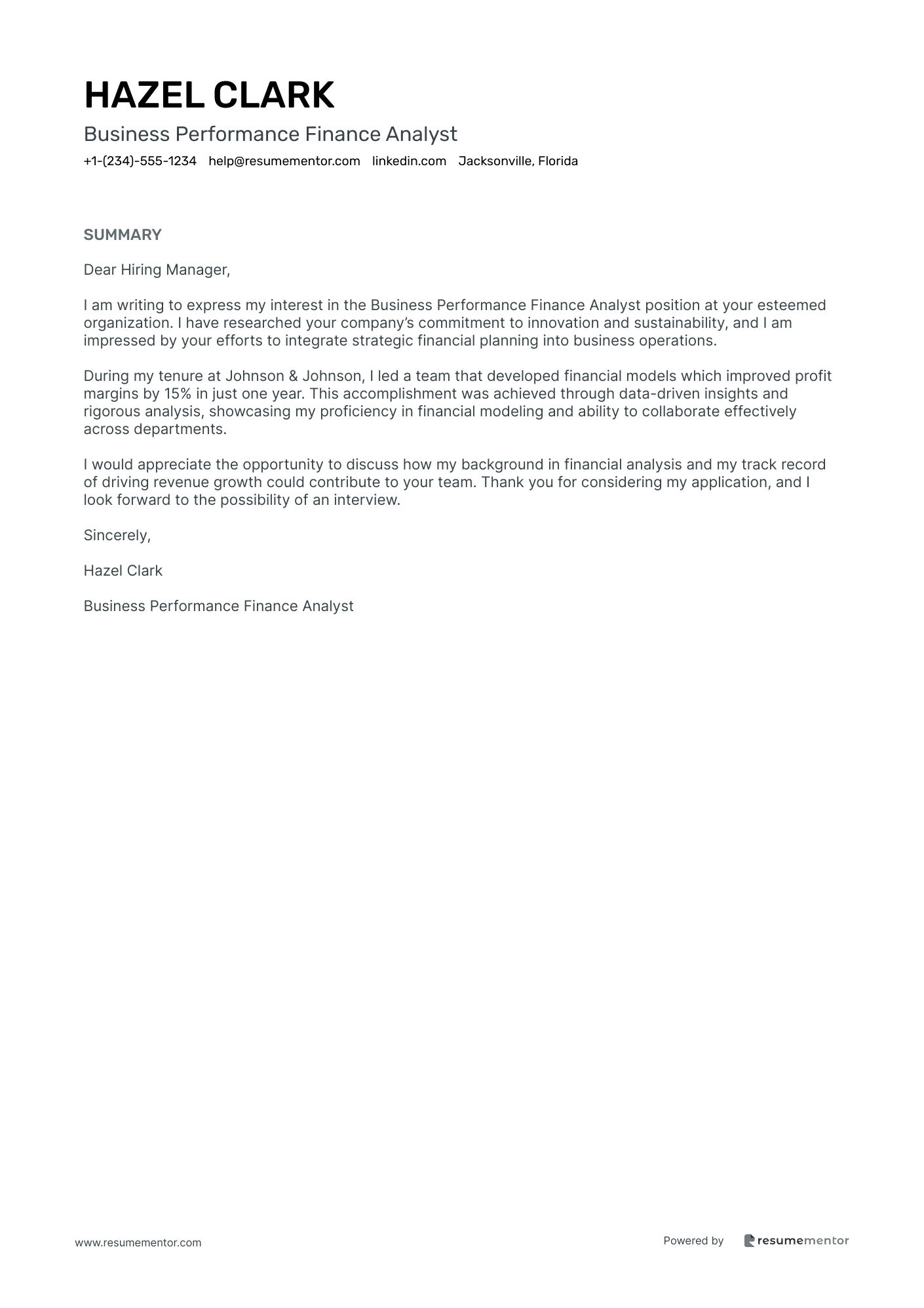 Business Performance Finance Analyst