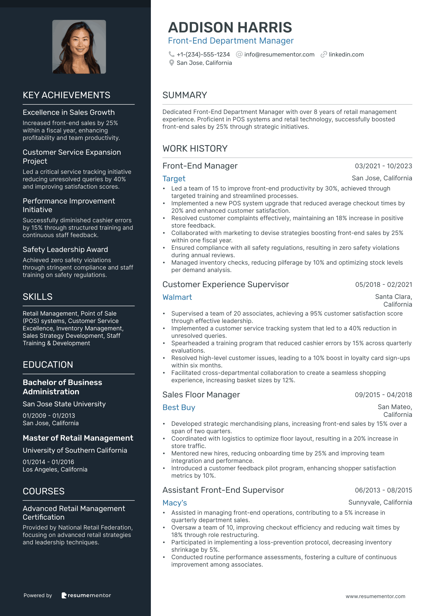 Front End Department Manager