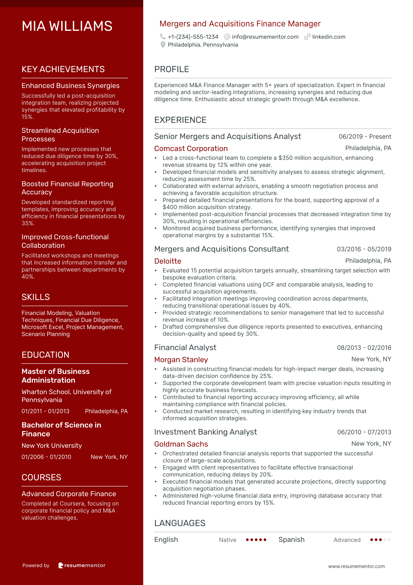Mergers and Acquisitions Finance Manager