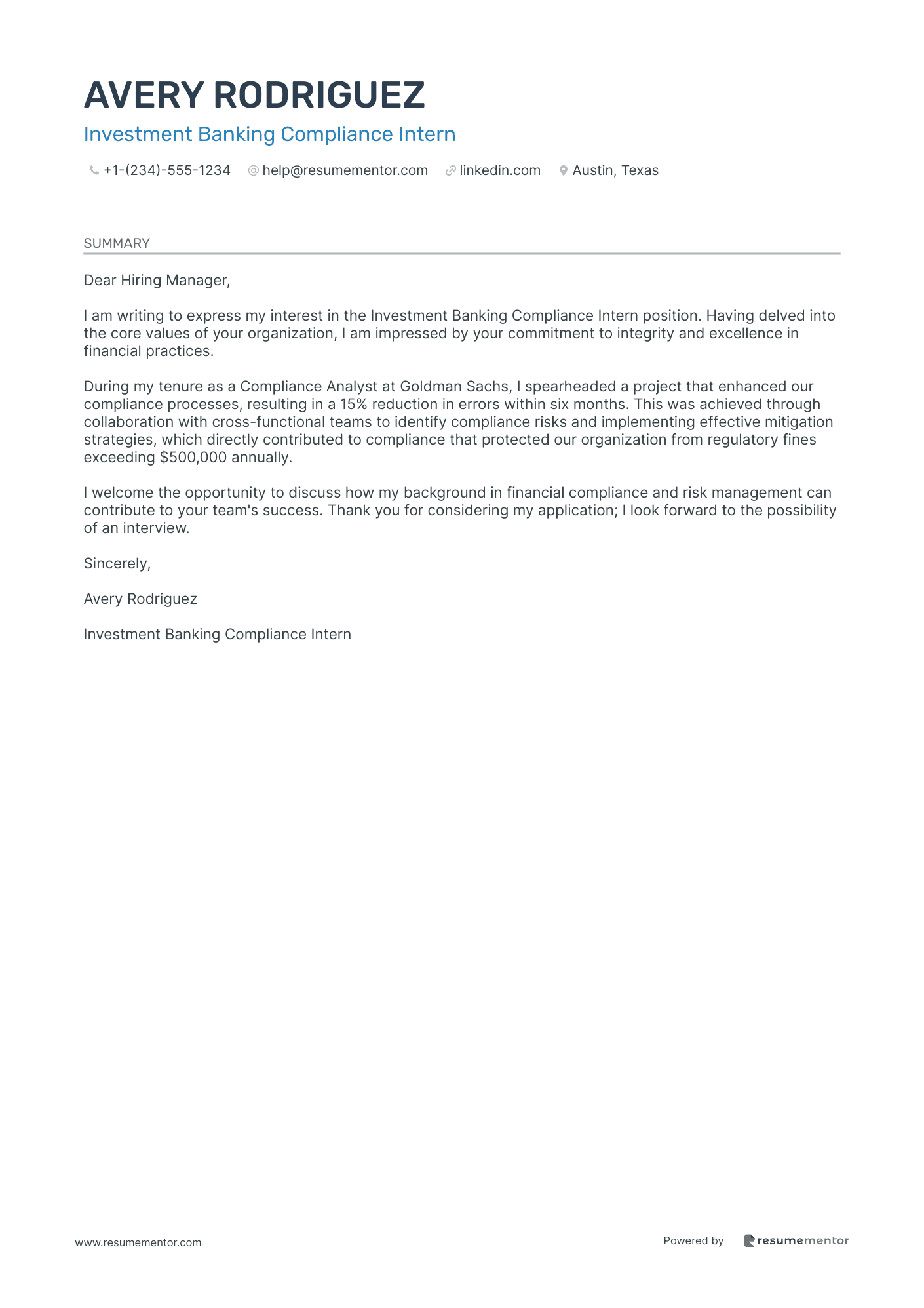 Investment Banking Compliance Intern