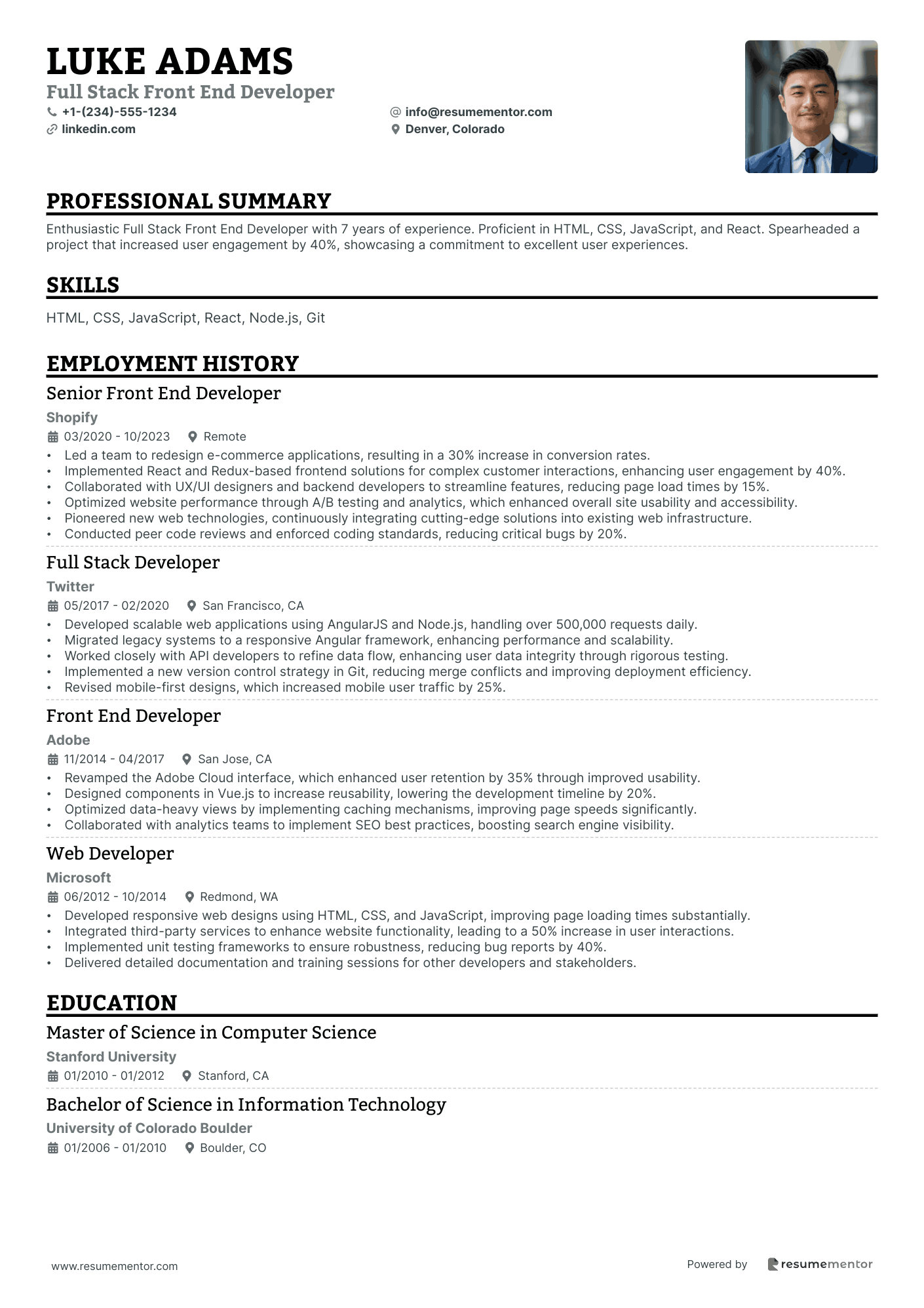 Full Stack Front End Developer