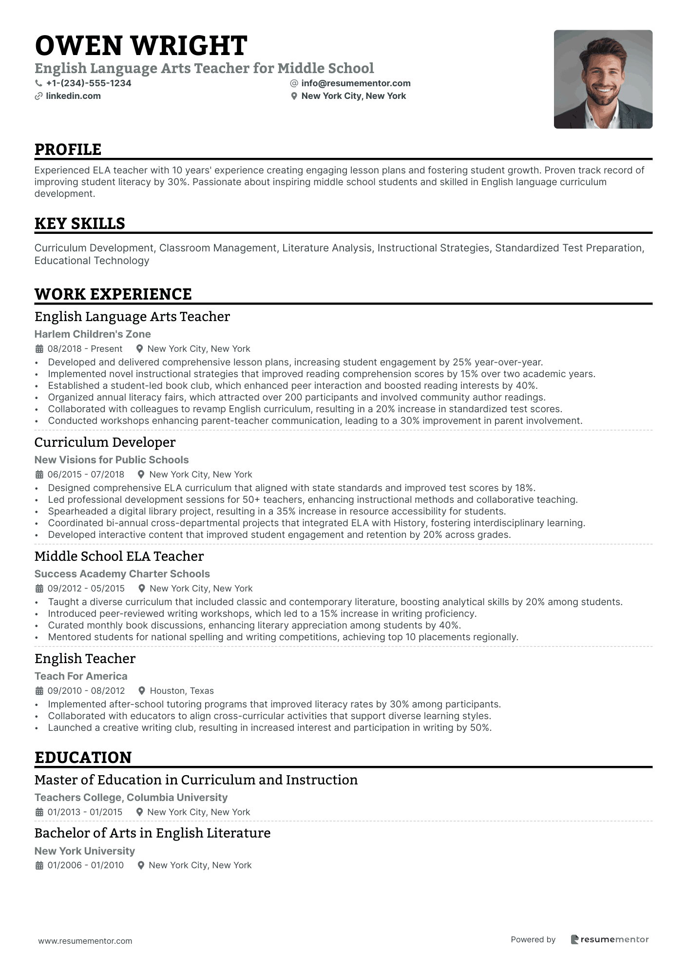 English Language Arts Teacher for Middle School