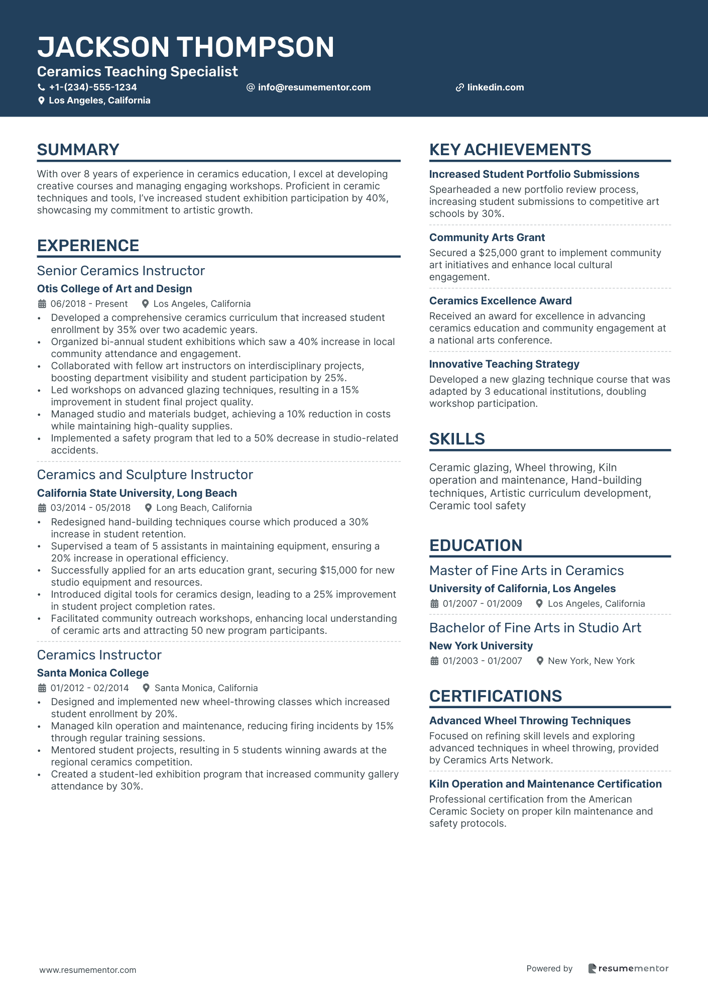 Ceramics Teaching Specialist