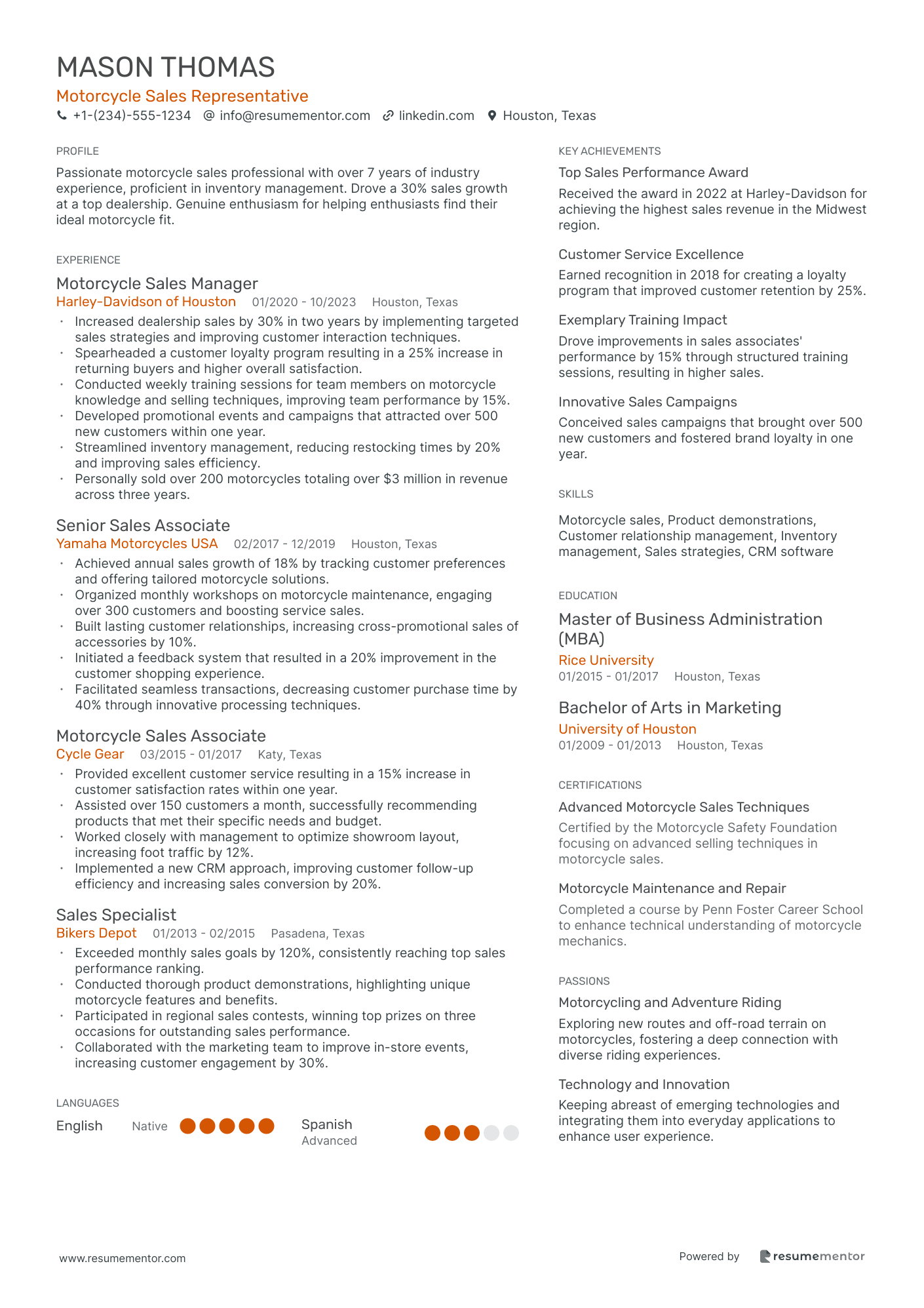 Motorcycle Sales Representative
