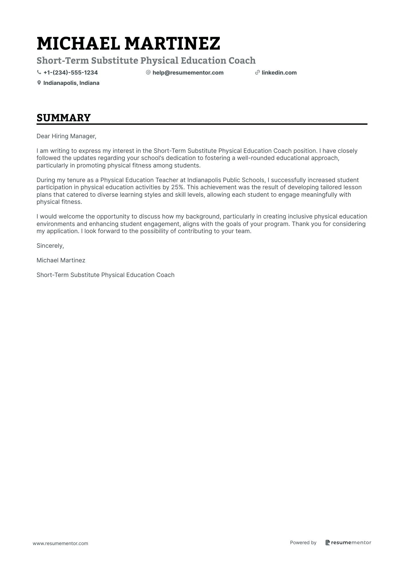 Short Term Substitute Physical Education Coach