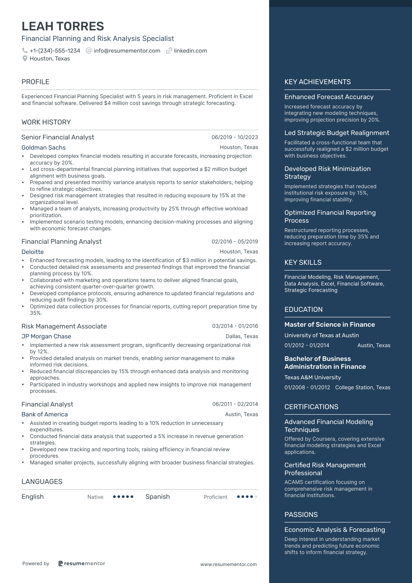 Financial Planning and Risk Analysis Specialist