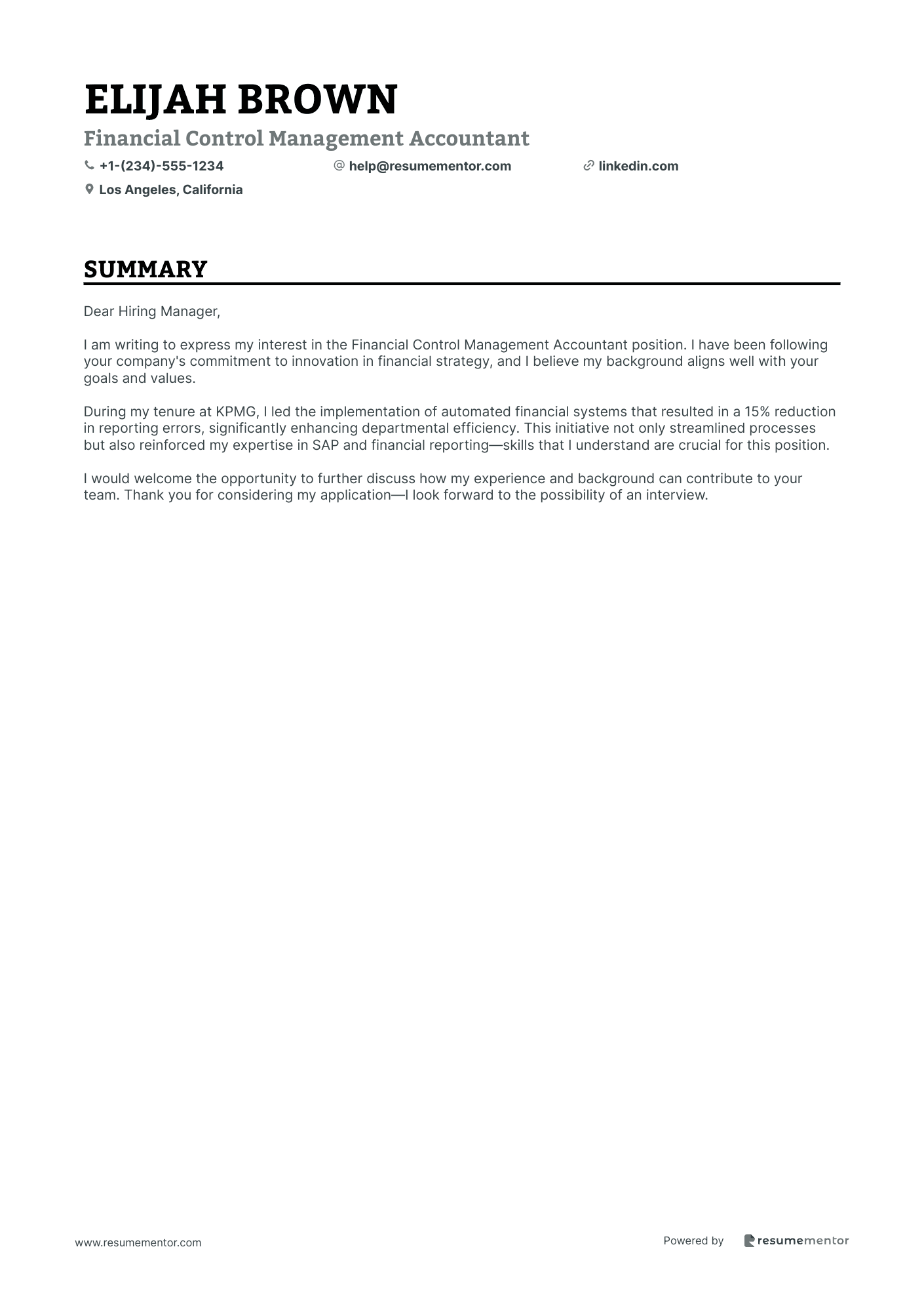 Financial Control Management Accountant