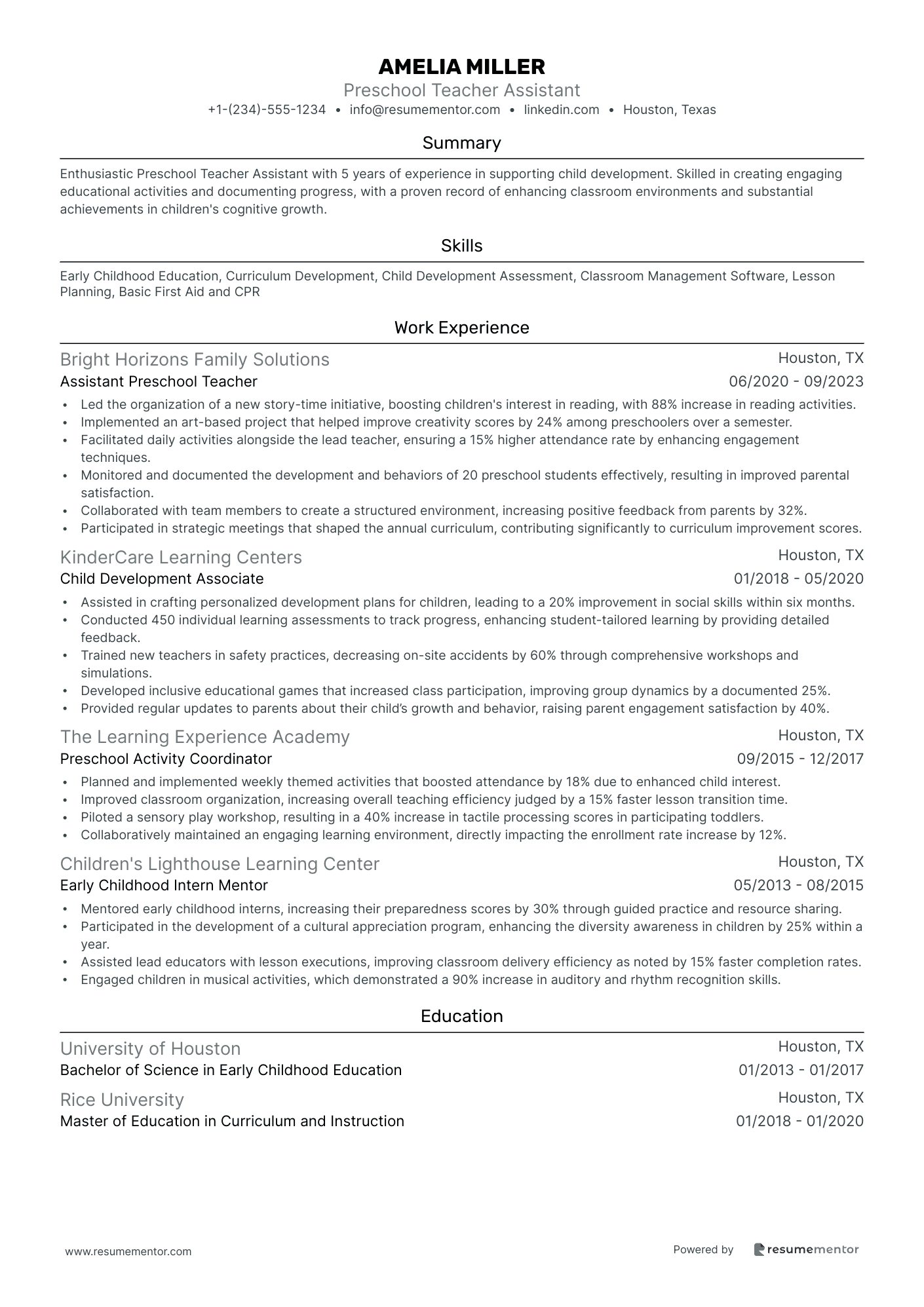 Preschool Teacher Assistant