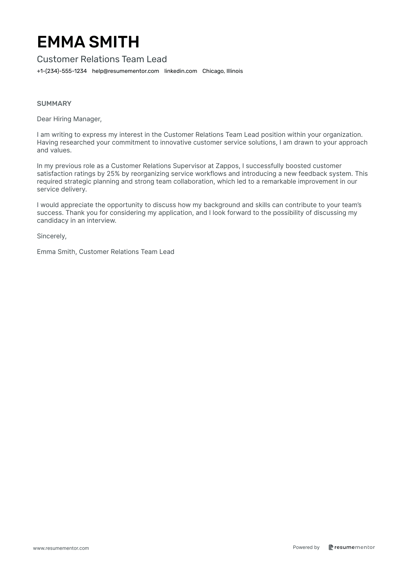 Customer Relations Team Lead