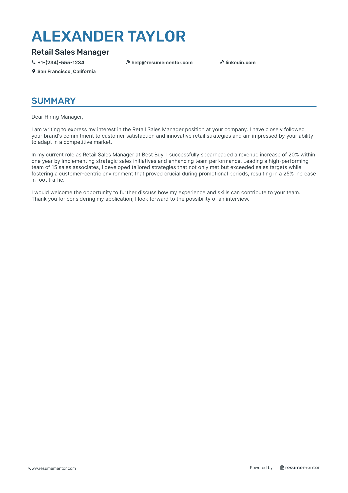 Retail Sales Manager
