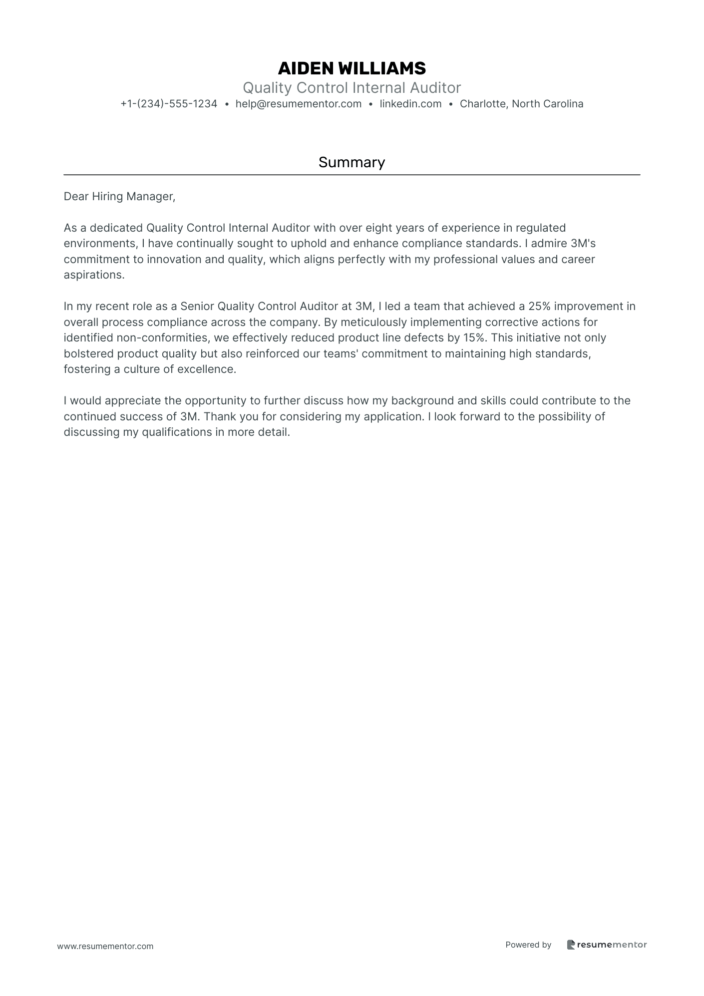 Quality Control Internal Auditor