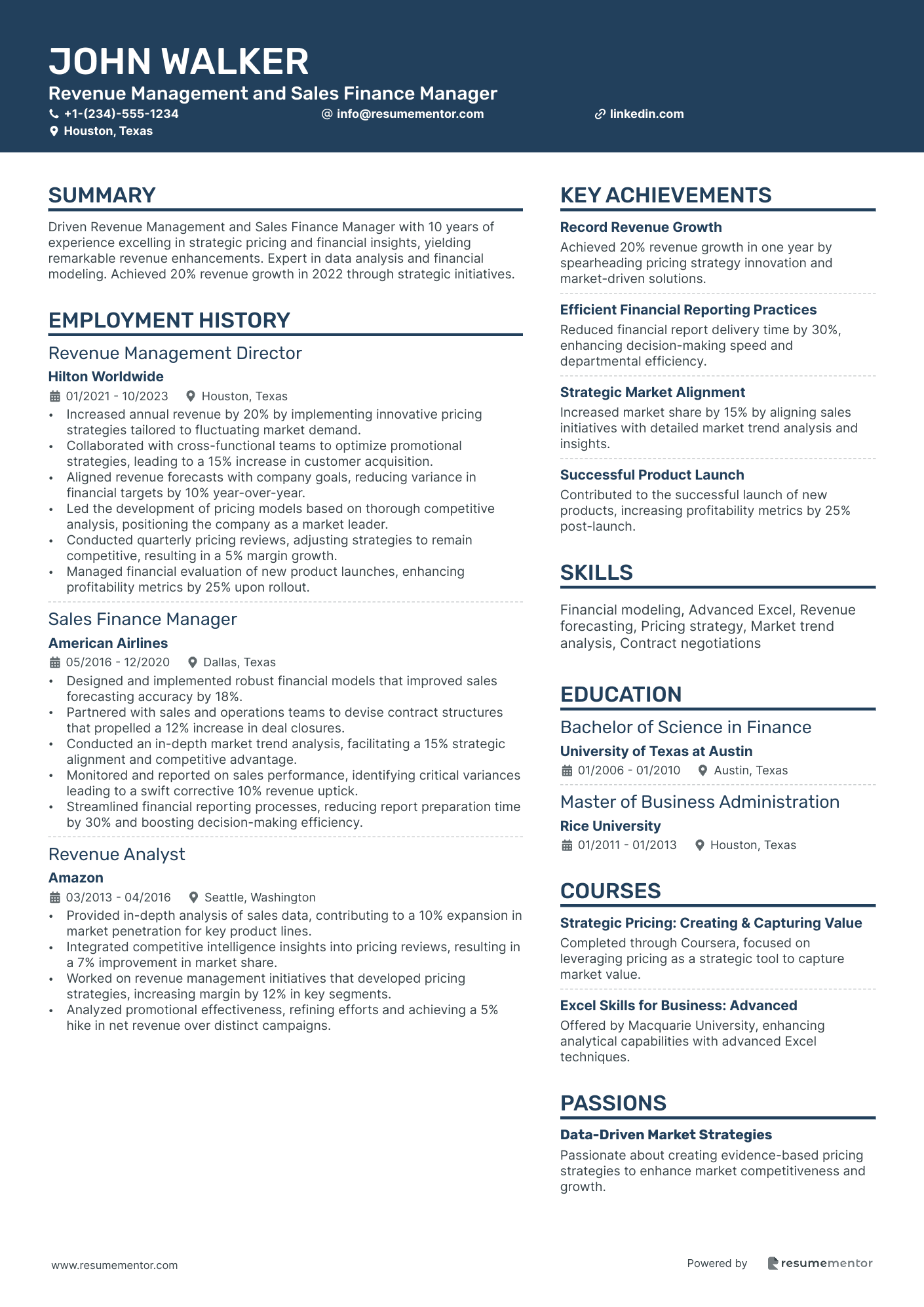 Revenue Management and Sales Finance Manager