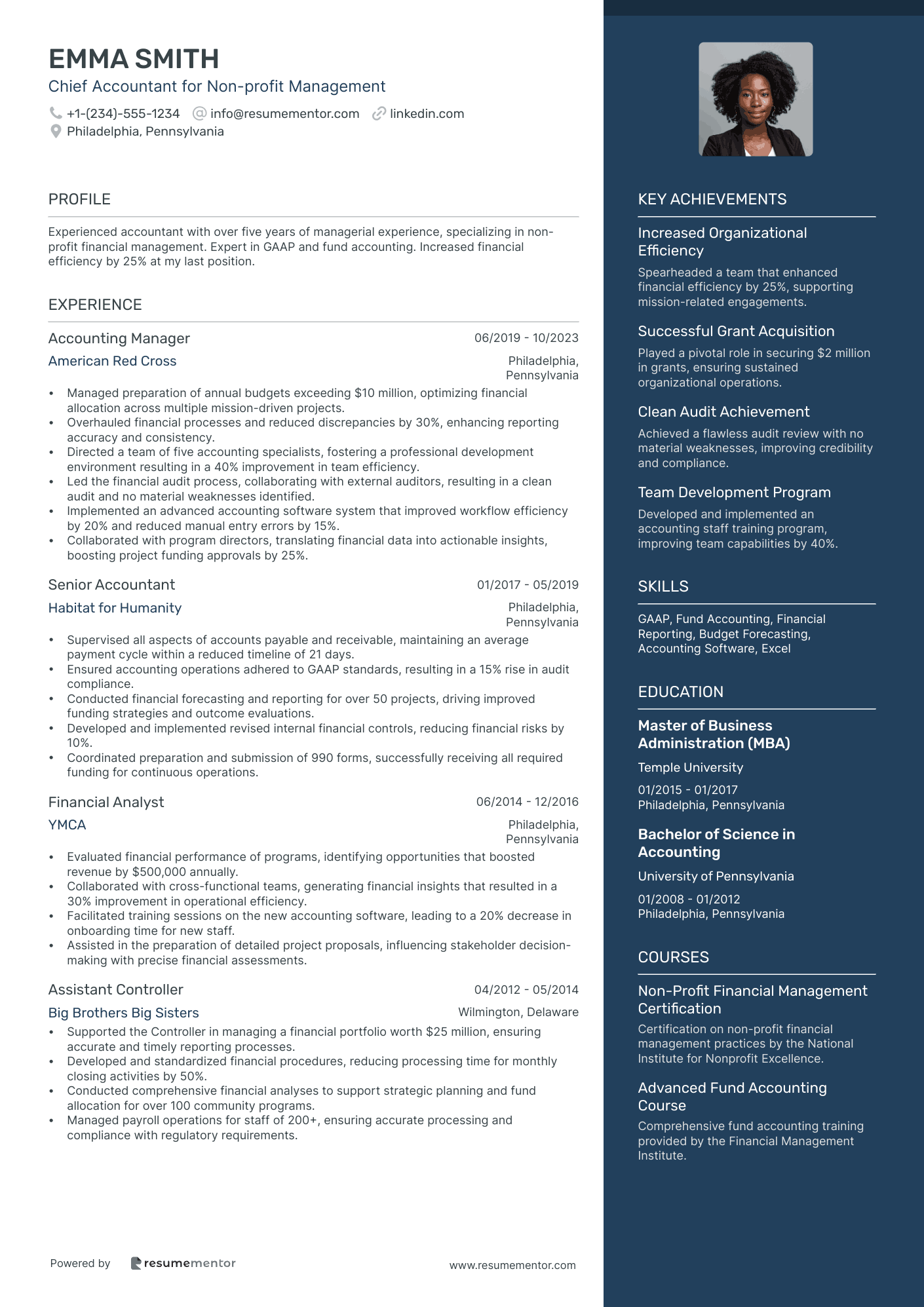 Chief Accountant for Non profit Management
