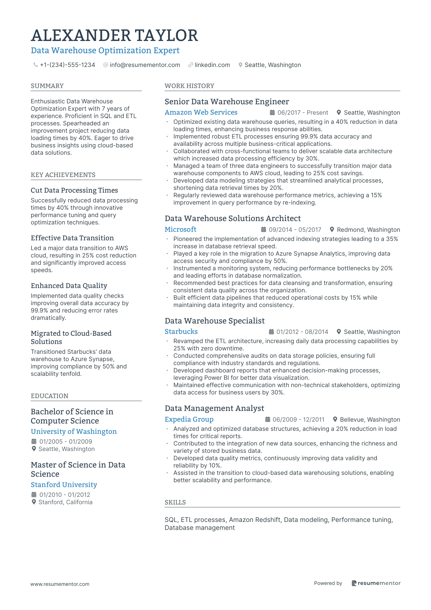 Data Warehouse Optimization Expert