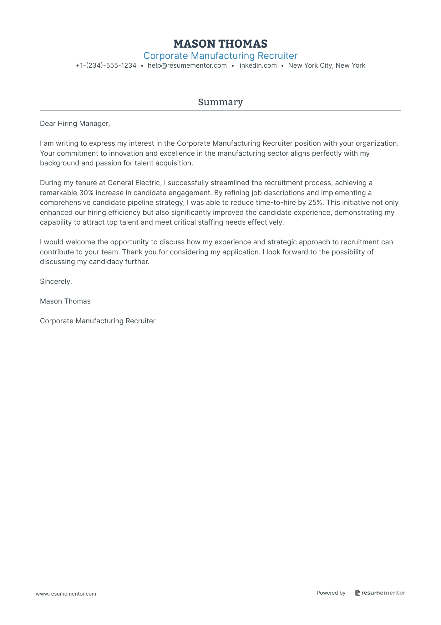 Corporate Manufacturing Recruiter
