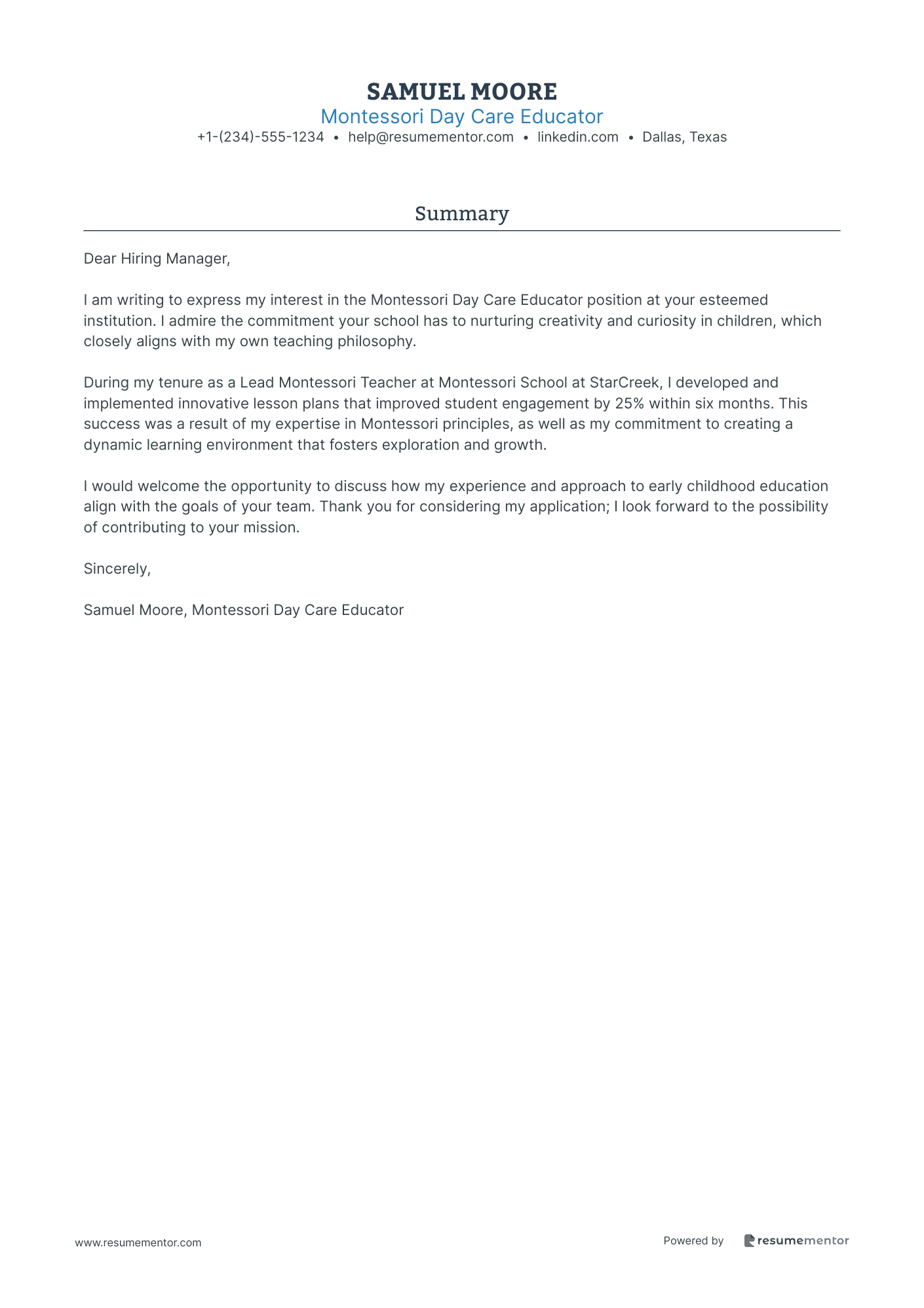 Montessori Day Care Educator